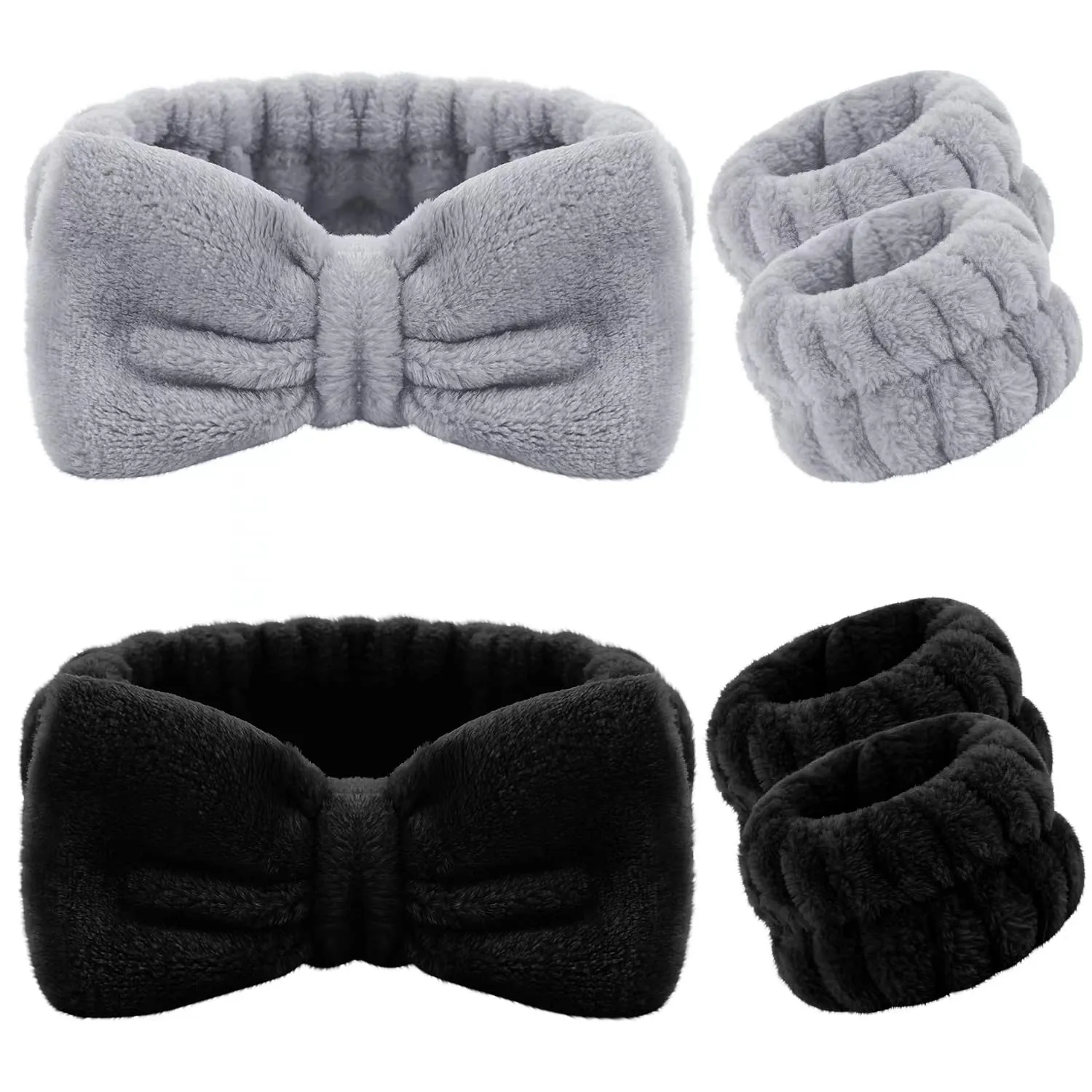 6 Pieces Spa Headband Wrist Washband Scrunchies Cuffs for Washing Face, Towel Wristbands Hair Headband Face Wash Wristband for Women Girls Makeup Prevent Liquids from Spilling Down Your Arms (Black)