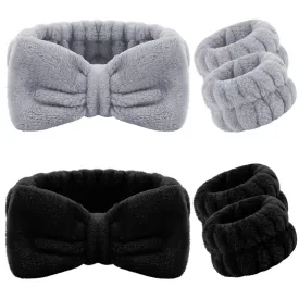 6 Pieces Spa Headband Wrist Washband Scrunchies Cuffs for Washing Face, Towel Wristbands Hair Headband Face Wash Wristband for Women Girls Makeup Prevent Liquids from Spilling Down Your Arms (Black)