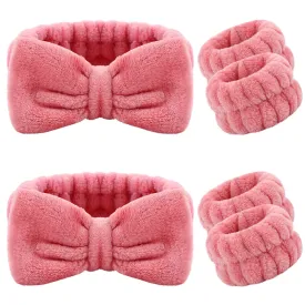 6 Pieces Spa Headband Wrist Washband Scrunchies Cuffs for Washing Face, Towel Wristbands Hair Headband Face Wash Wristband for Women Girls Makeup Prevent Liquids from Spilling Down Your Arms (Pink)