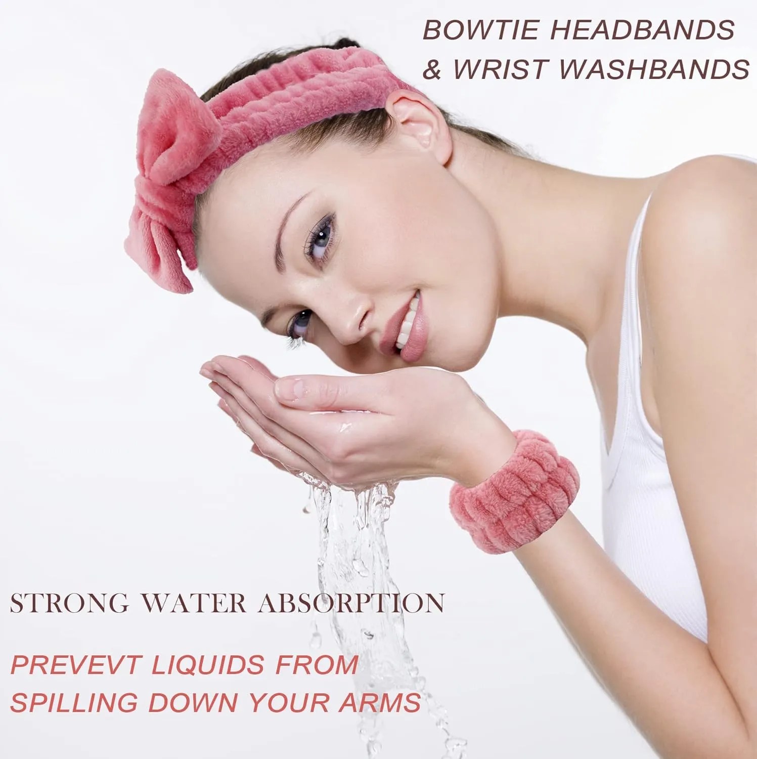 6 Pieces Spa Headband Wrist Washband Scrunchies Cuffs for Washing Face, Towel Wristbands Hair Headband Face Wash Wristband for Women Girls Makeup Prevent Liquids from Spilling Down Your Arms (Pink)