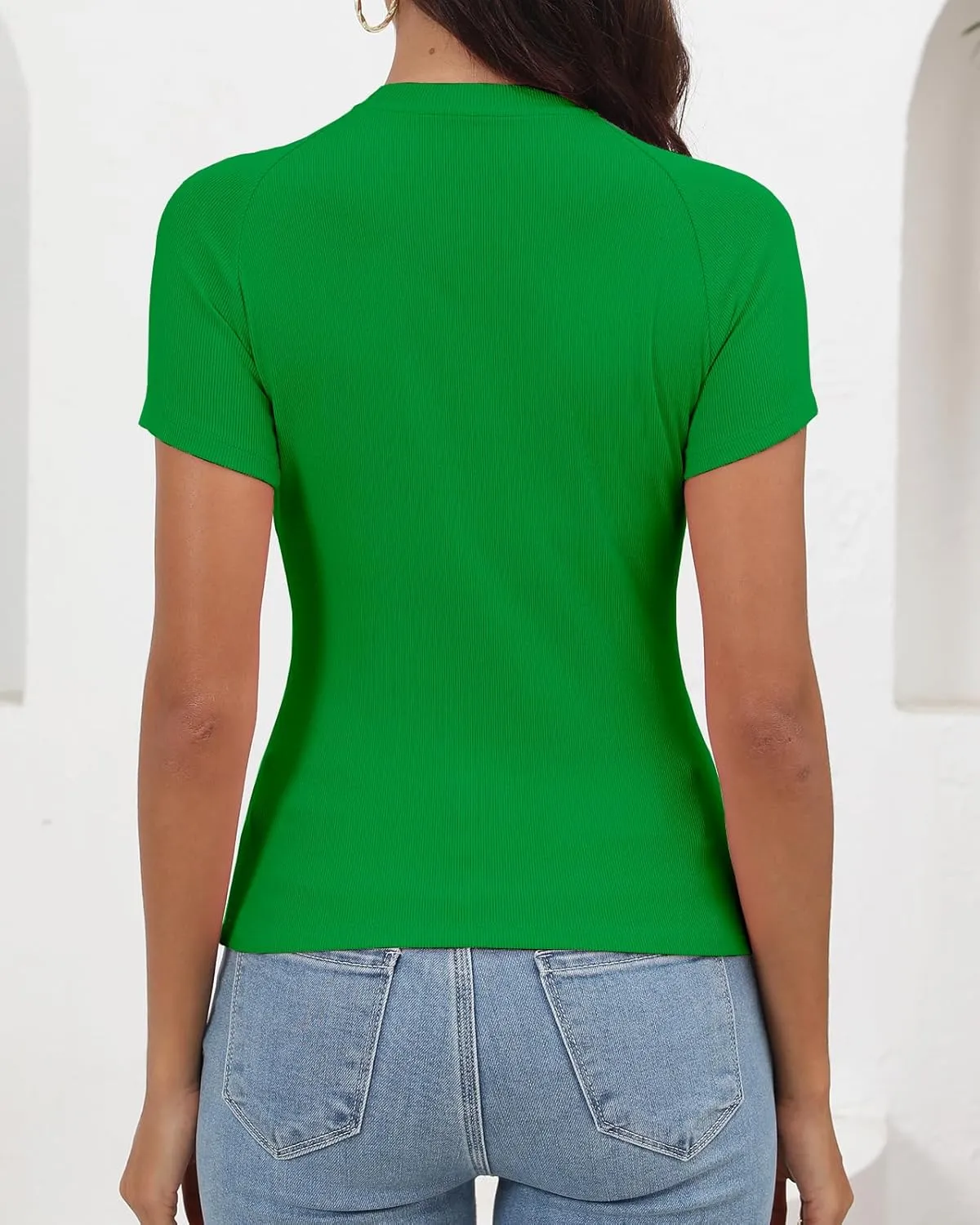 Abardsion Women's Casual Basic Knit Ribbed Tees 2024 Slim Raglan Sleeve Crewneck T Shirts Tops