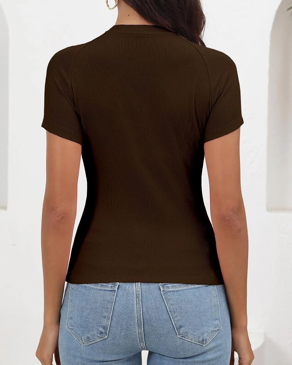 Abardsion Women's Casual Basic Knit Ribbed Tees 2024 Slim Raglan Sleeve Crewneck T Shirts Tops