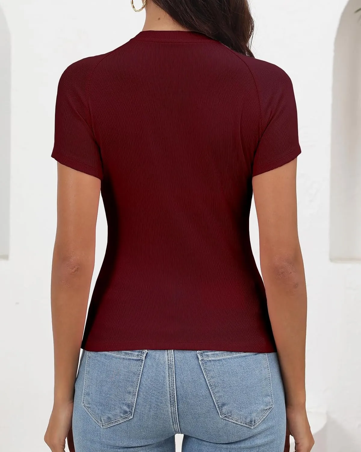 Abardsion Women's Casual Basic Knit Ribbed Tees 2024 Slim Raglan Sleeve Crewneck T Shirts Tops