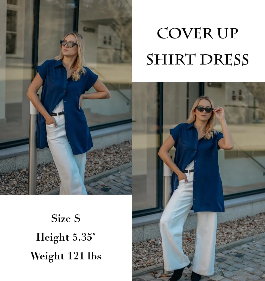 AI'MAGE Womens Bathing Suit Cover Ups Summer Shirt Dress Casual Short Sleeve Button Down Beach Shirts with Pockets S-XXL