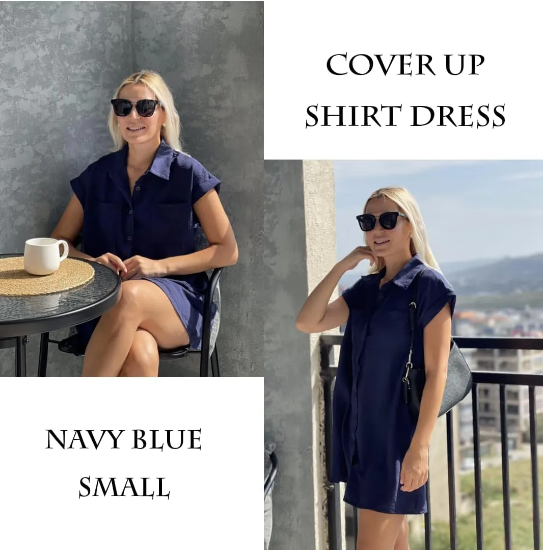 AI'MAGE Womens Bathing Suit Cover Ups Summer Shirt Dress Casual Short Sleeve Button Down Beach Shirts with Pockets S-XXL