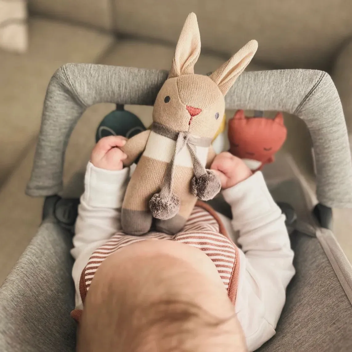 Baby Threads Bunny Rattle - Taupe