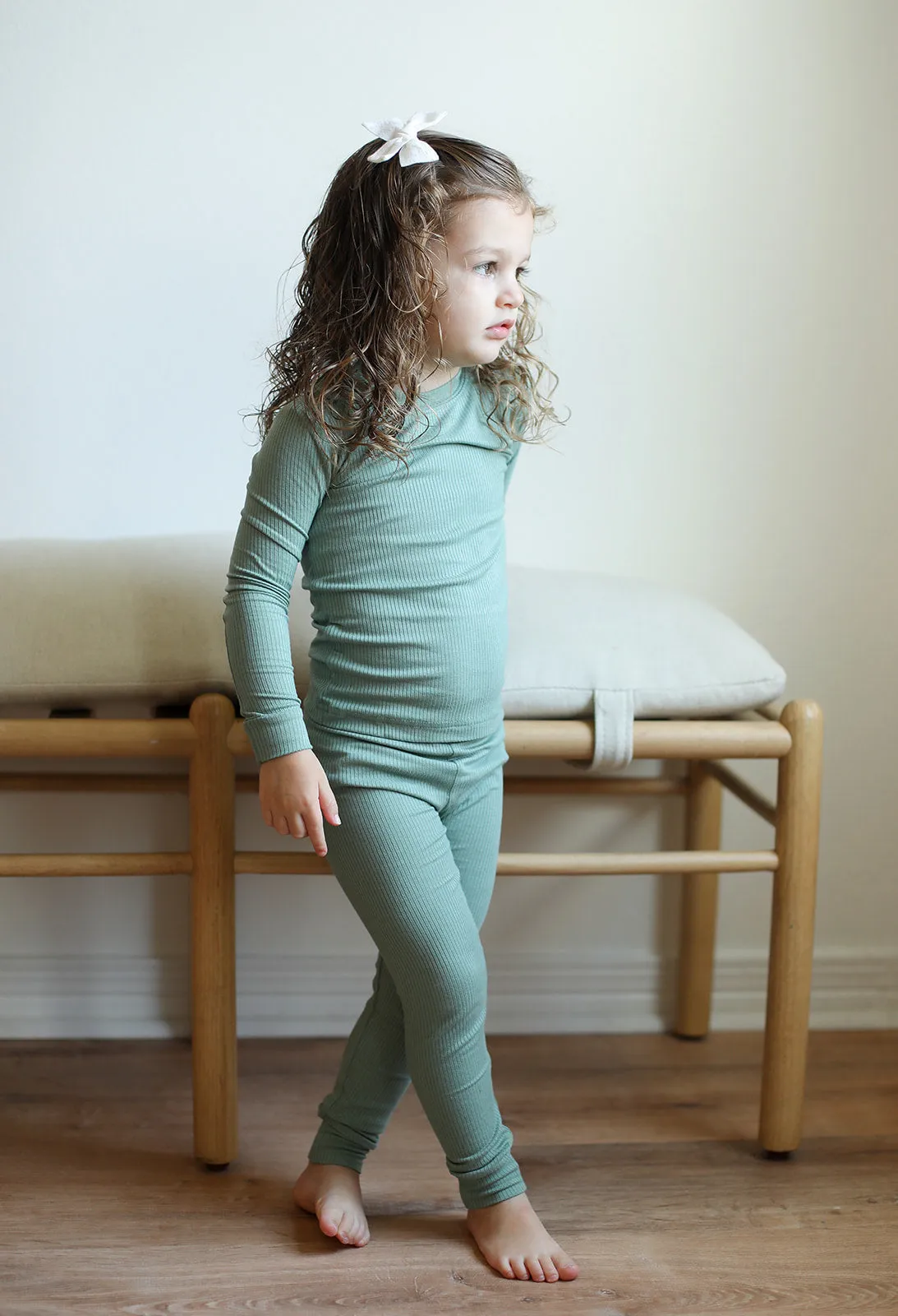 Bayleaf Ribbed Solid 2 Piece Bamboo Pajama Set