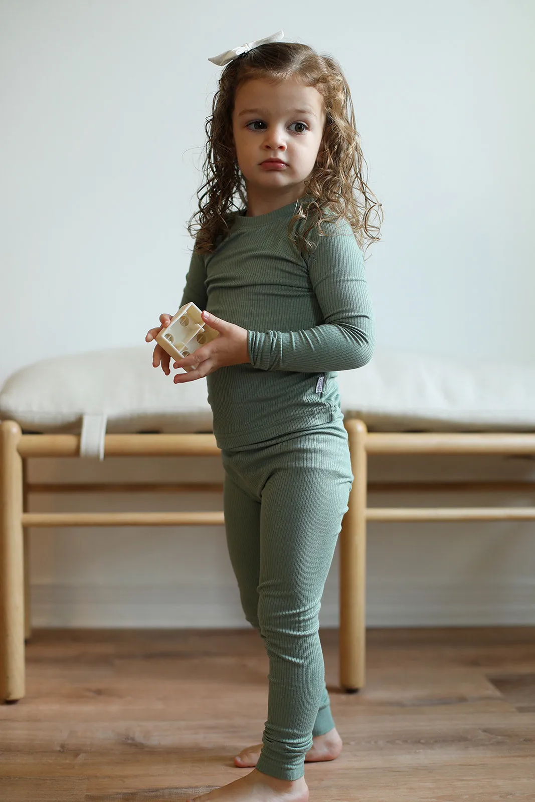 Bayleaf Ribbed Solid 2 Piece Bamboo Pajama Set