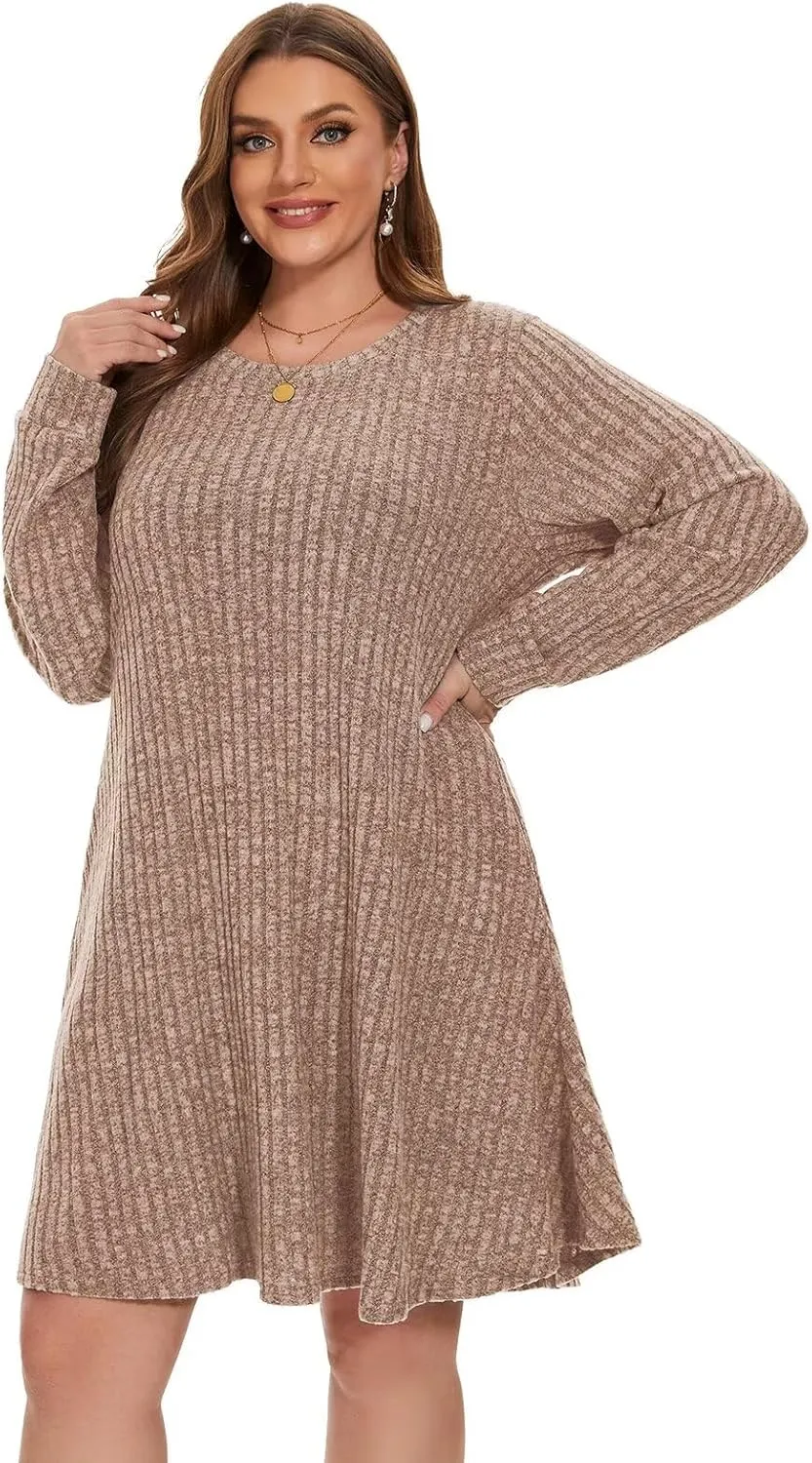 BELAROI Sweater Dress Plus Size Dresses Crew Neck Long Sleeve Casual Fall Winter Tunic Dress Pockets