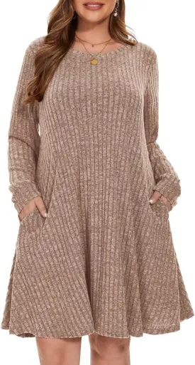 BELAROI Sweater Dress Plus Size Dresses Crew Neck Long Sleeve Casual Fall Winter Tunic Dress Pockets