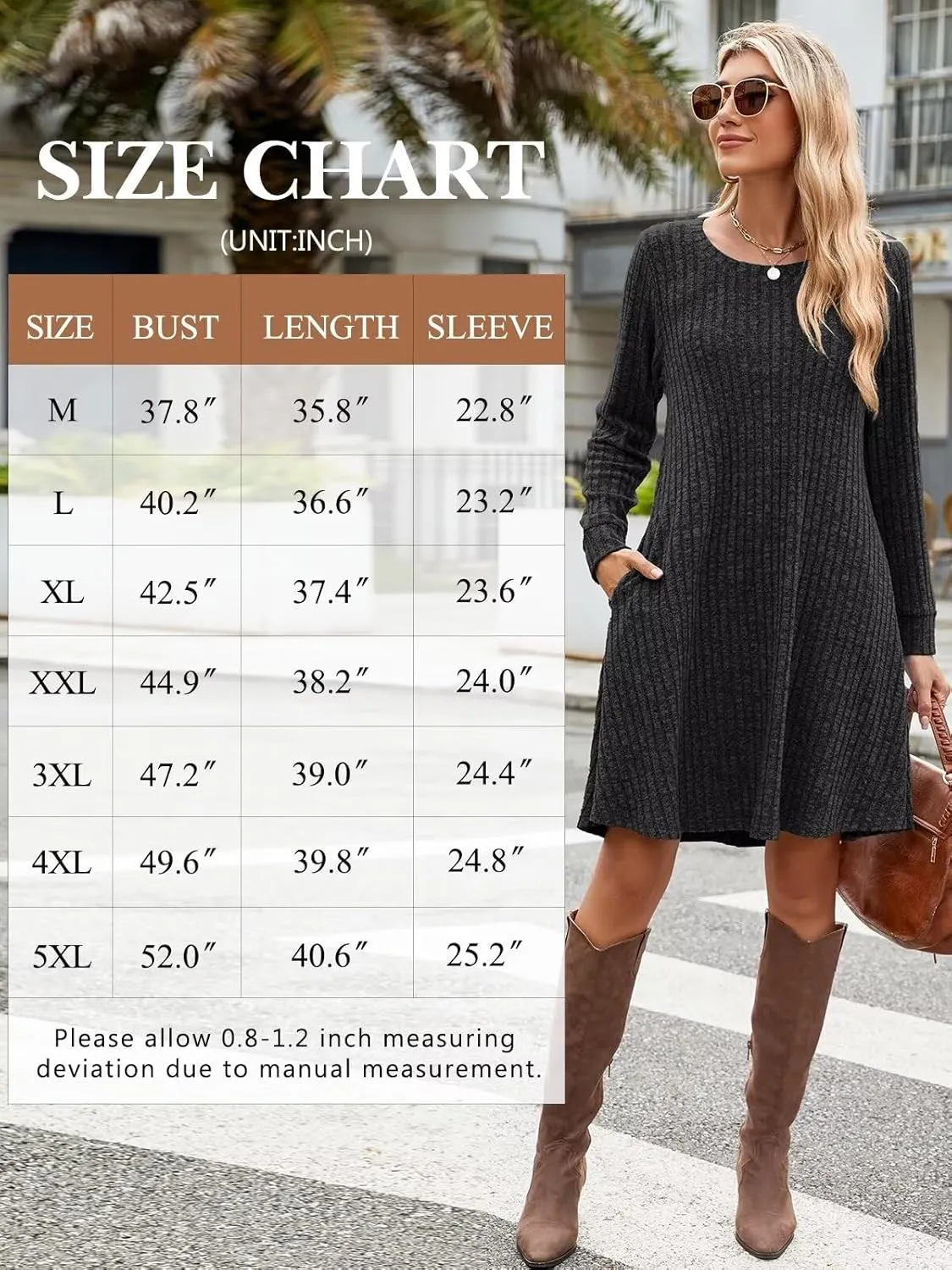 BELAROI Sweater Dress Plus Size Dresses Crew Neck Long Sleeve Casual Fall Winter Tunic Dress Pockets