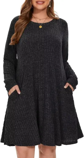 BELAROI Sweater Dress Plus Size Dresses Crew Neck Long Sleeve Casual Fall Winter Tunic Dress Pockets