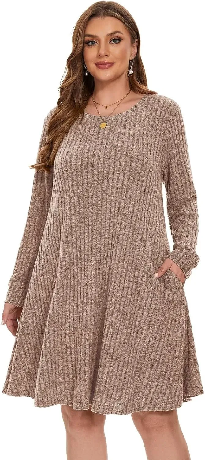 BELAROI Sweater Dress Plus Size Dresses Crew Neck Long Sleeve Casual Fall Winter Tunic Dress Pockets