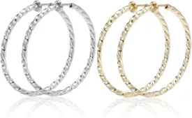 Big Clip On Twisted Hoop Earrings Jewelry Set Silver Gold Color