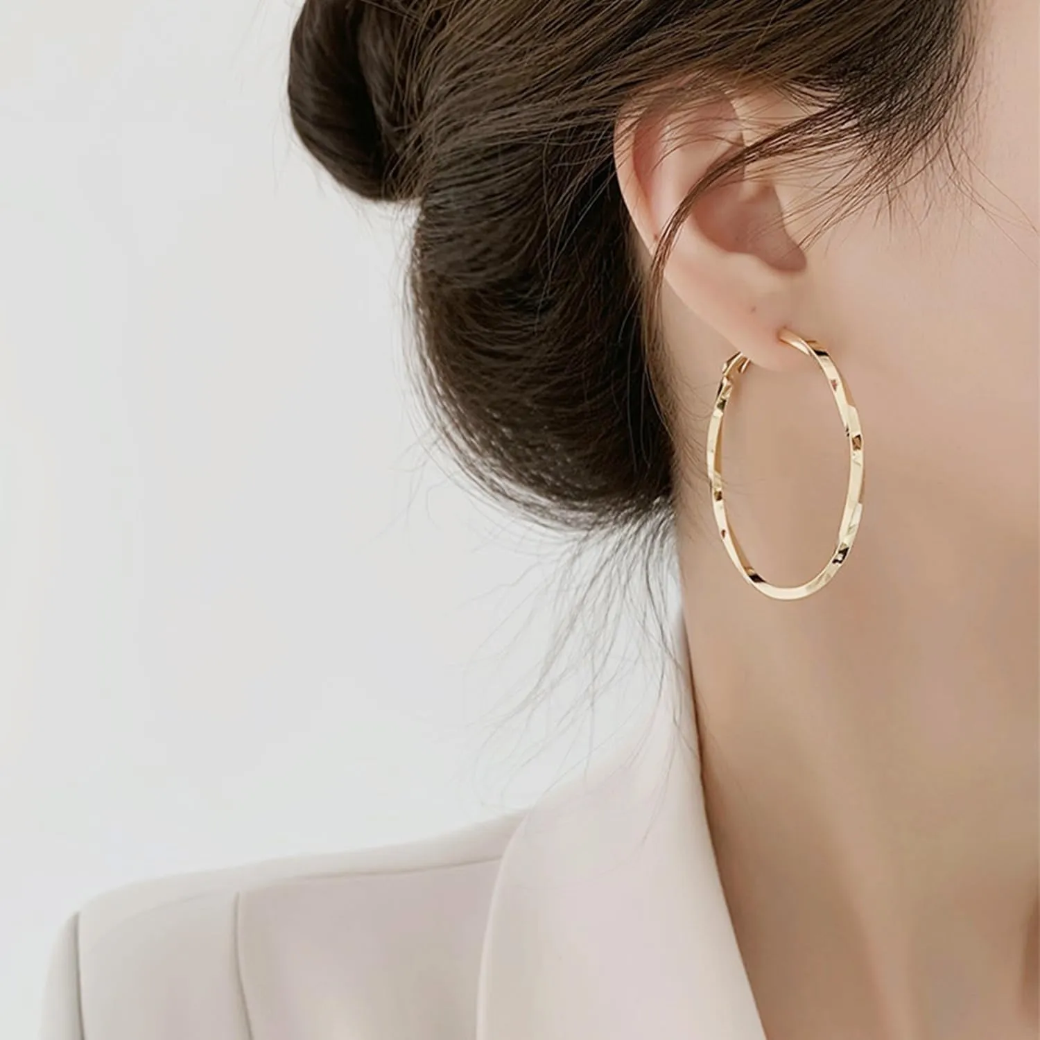 Big Clip On Twisted Hoop Earrings Jewelry Set Silver Gold Color