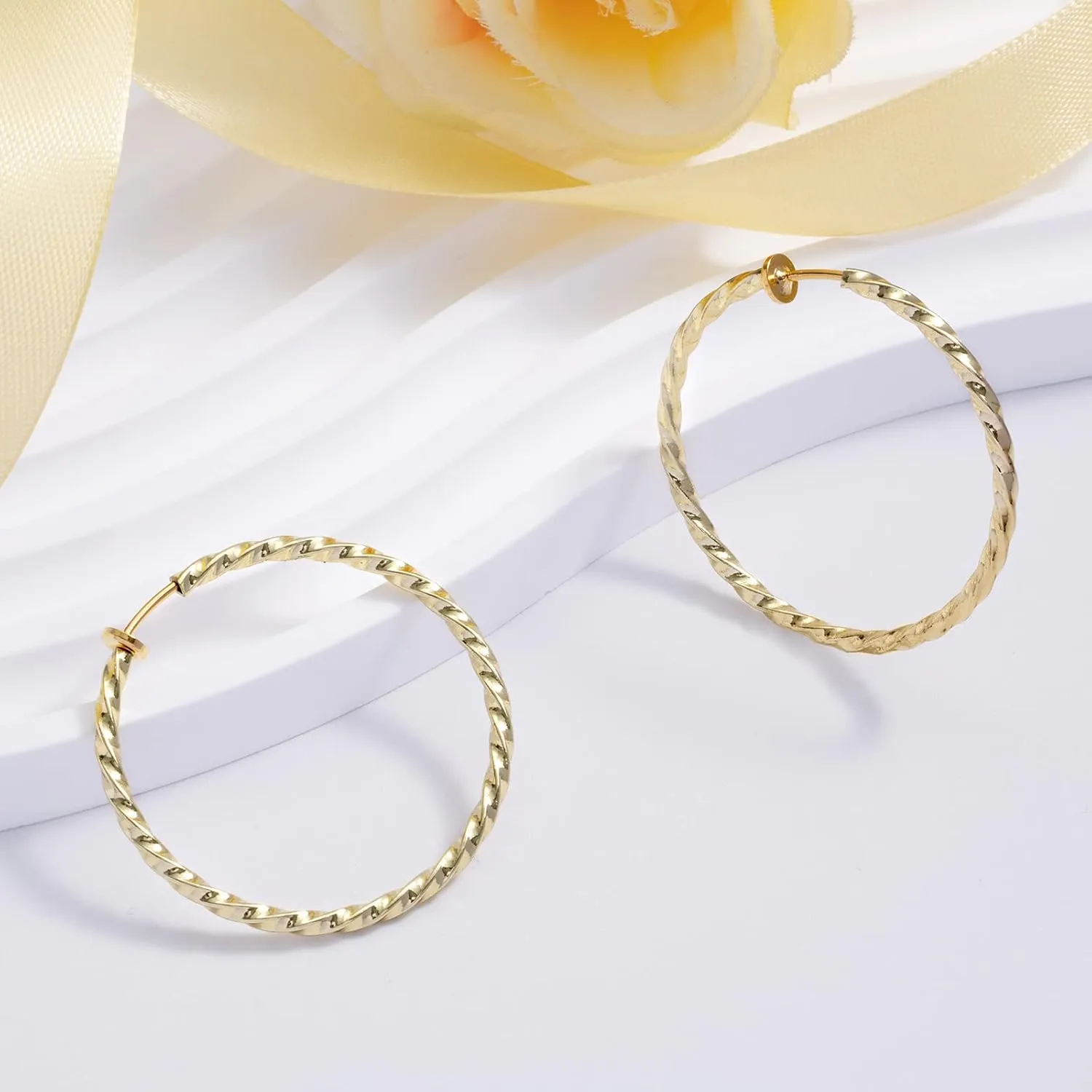 Big Clip On Twisted Hoop Earrings Jewelry Set Silver Gold Color