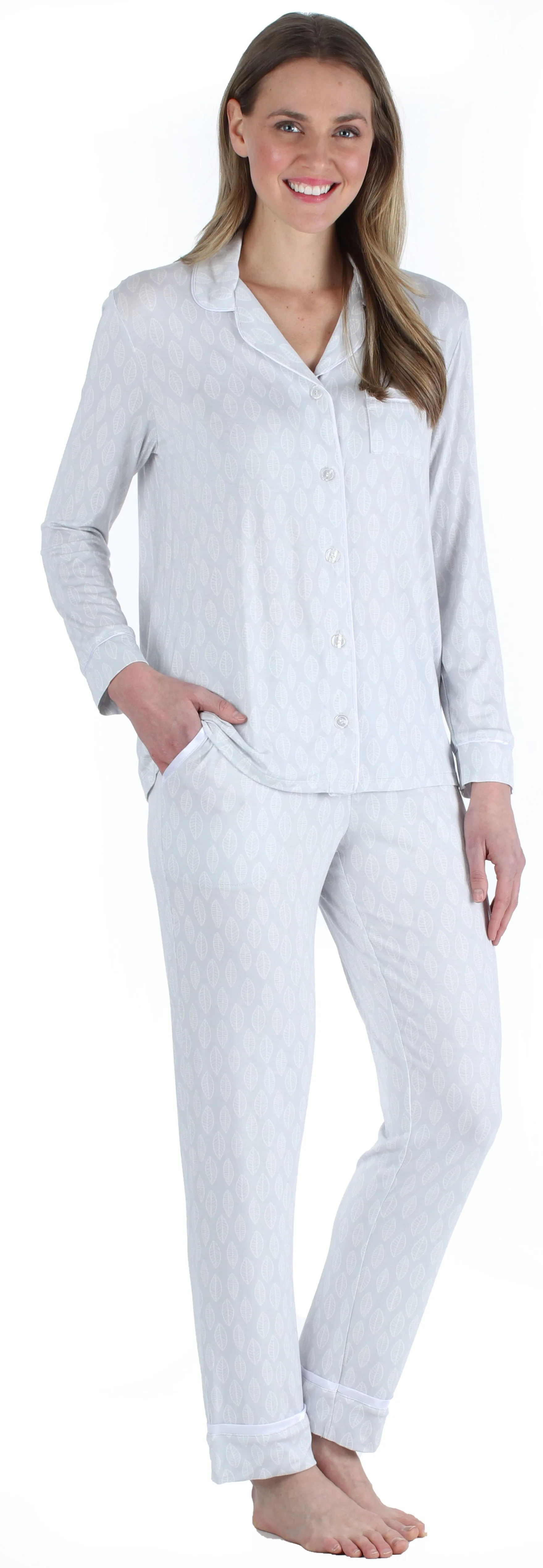 bSoft Women’s Breathable Soft 2-Piece Long Sleeve Button-Down Pajama Lounger Set