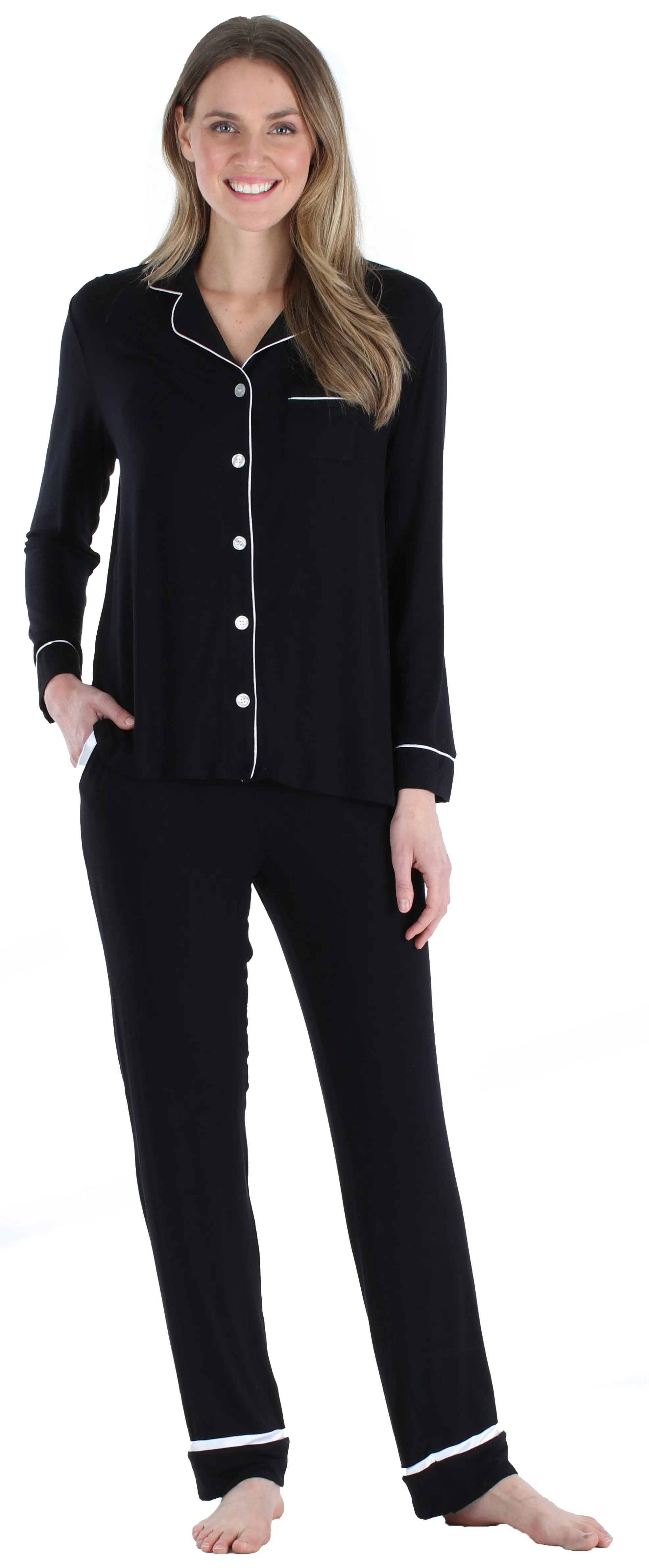 bSoft Women’s Breathable Soft 2-Piece Long Sleeve Button-Down Pajama Lounger Set