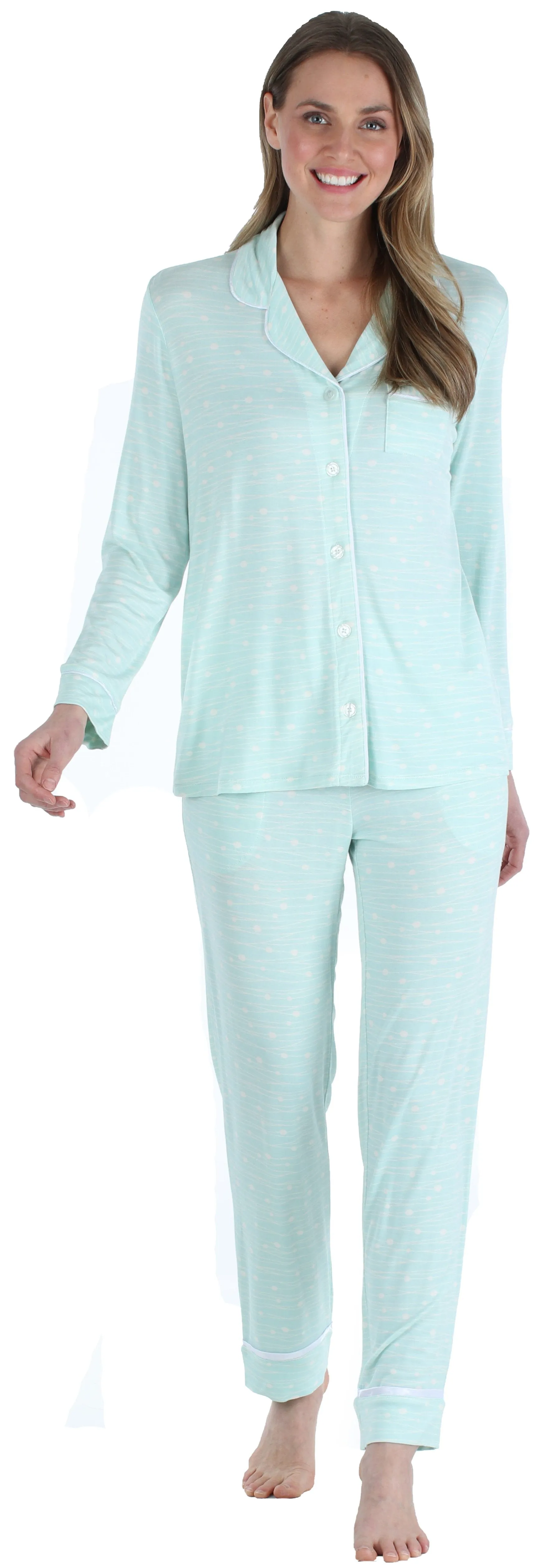 bSoft Women’s Breathable Soft 2-Piece Long Sleeve Button-Down Pajama Lounger Set