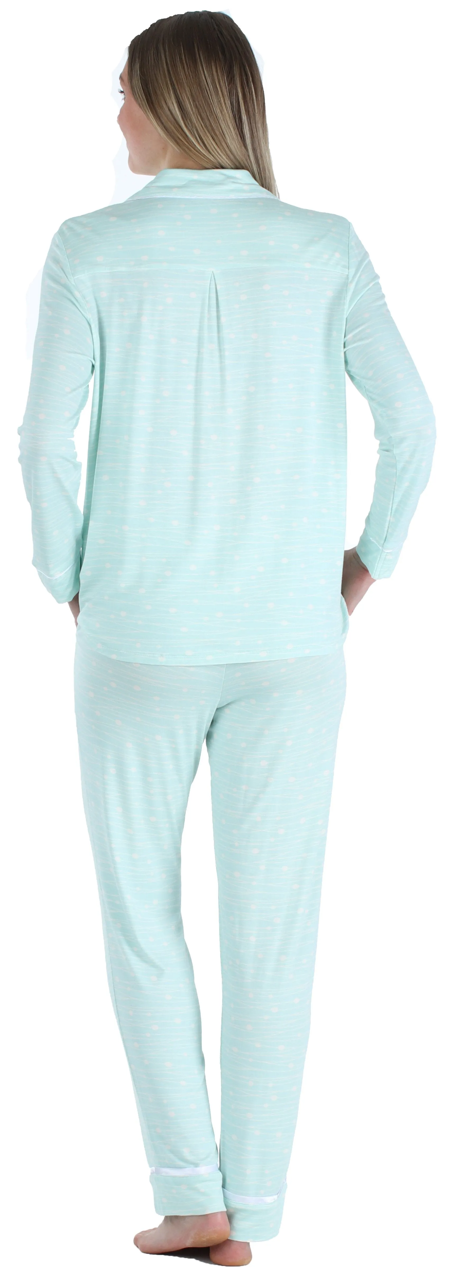 bSoft Women’s Breathable Soft 2-Piece Long Sleeve Button-Down Pajama Lounger Set