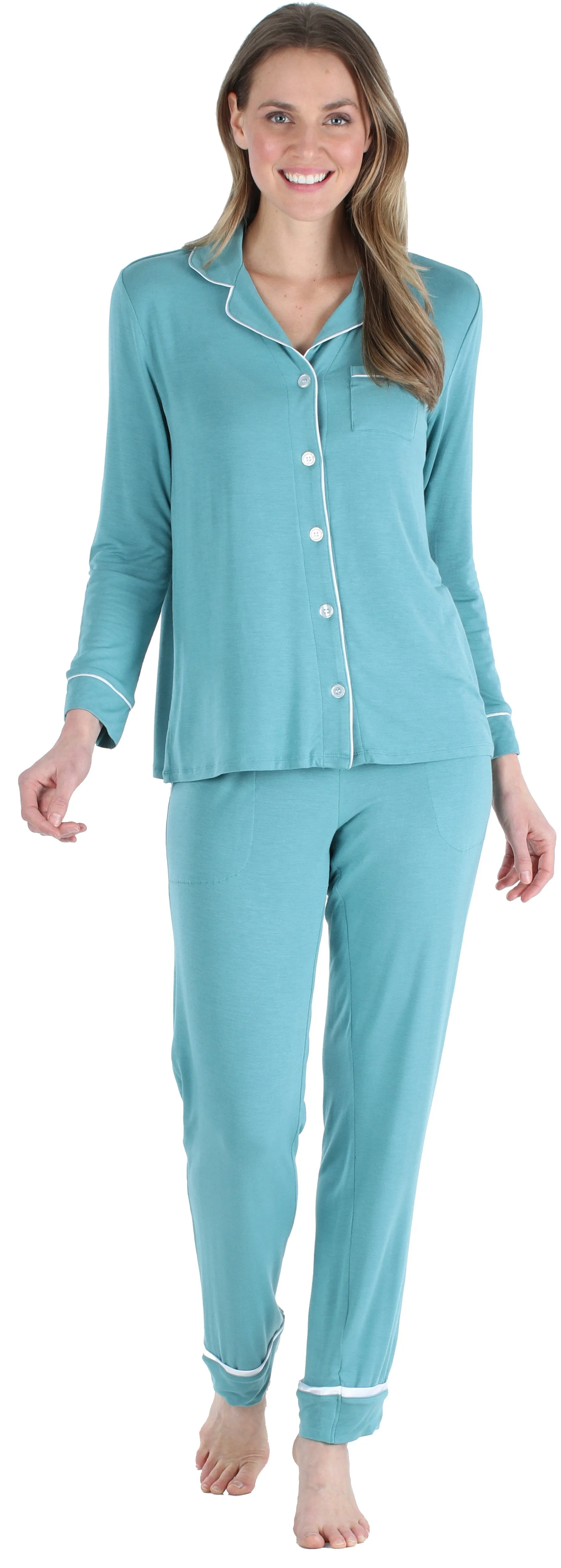 bSoft Women’s Breathable Soft 2-Piece Long Sleeve Button-Down Pajama Lounger Set