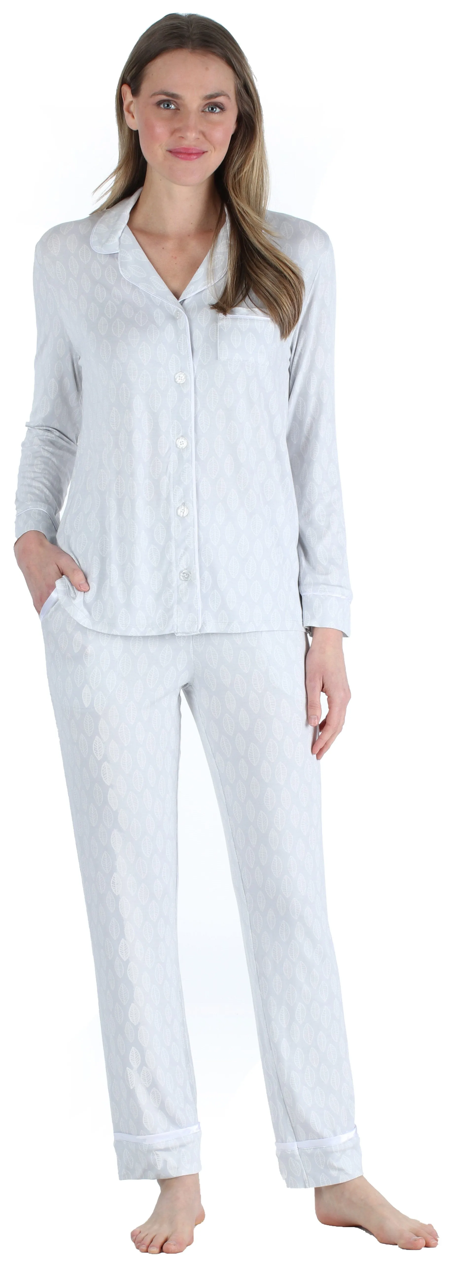 bSoft Women’s Breathable Soft 2-Piece Long Sleeve Button-Down Pajama Lounger Set