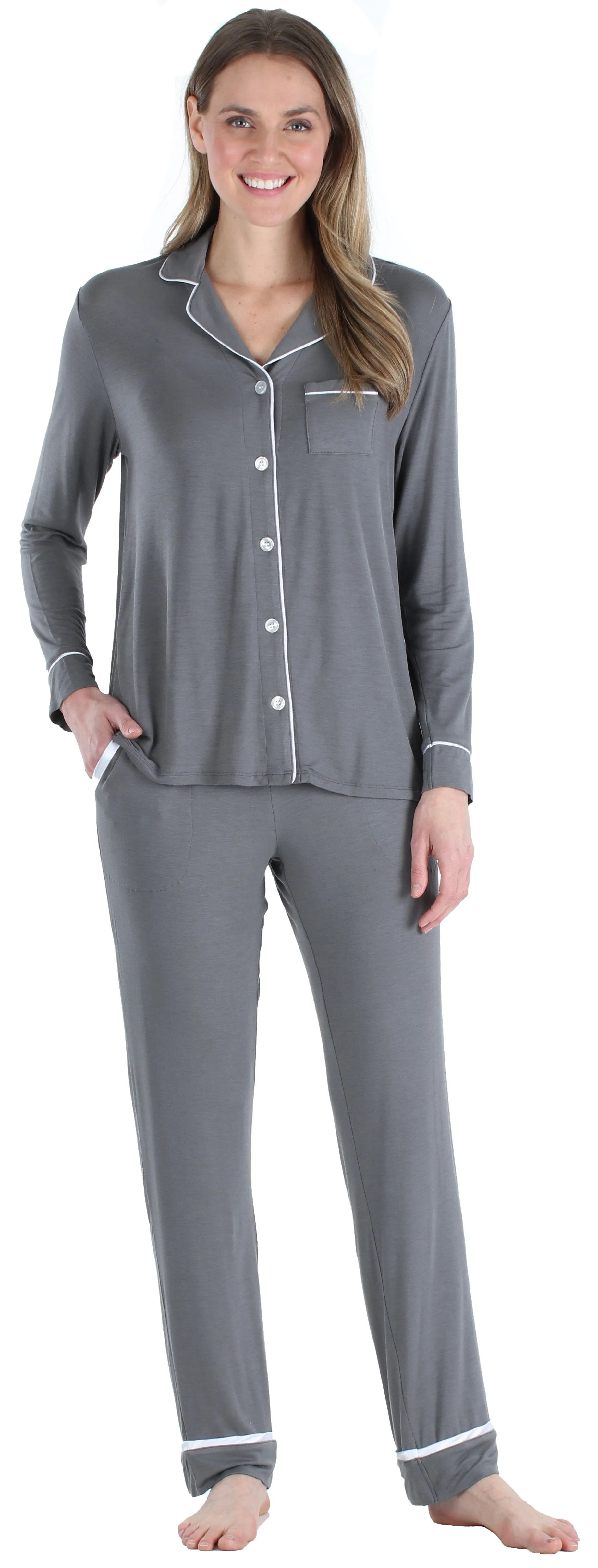 bSoft Women’s Breathable Soft 2-Piece Long Sleeve Button-Down Pajama Lounger Set