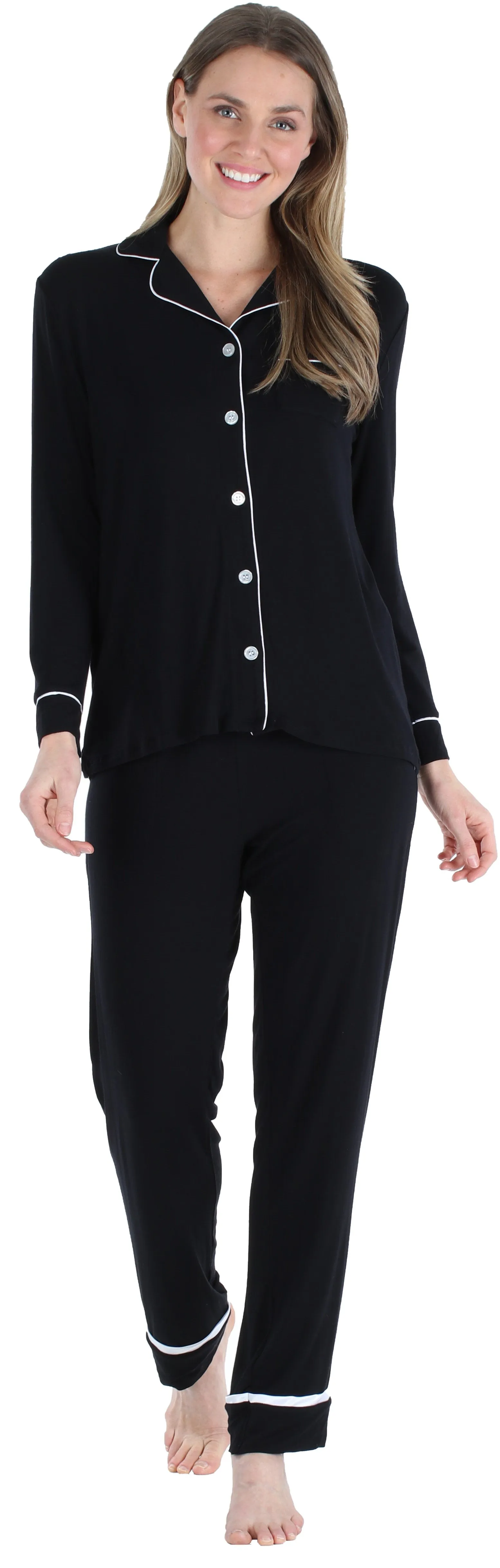 bSoft Women’s Breathable Soft 2-Piece Long Sleeve Button-Down Pajama Lounger Set