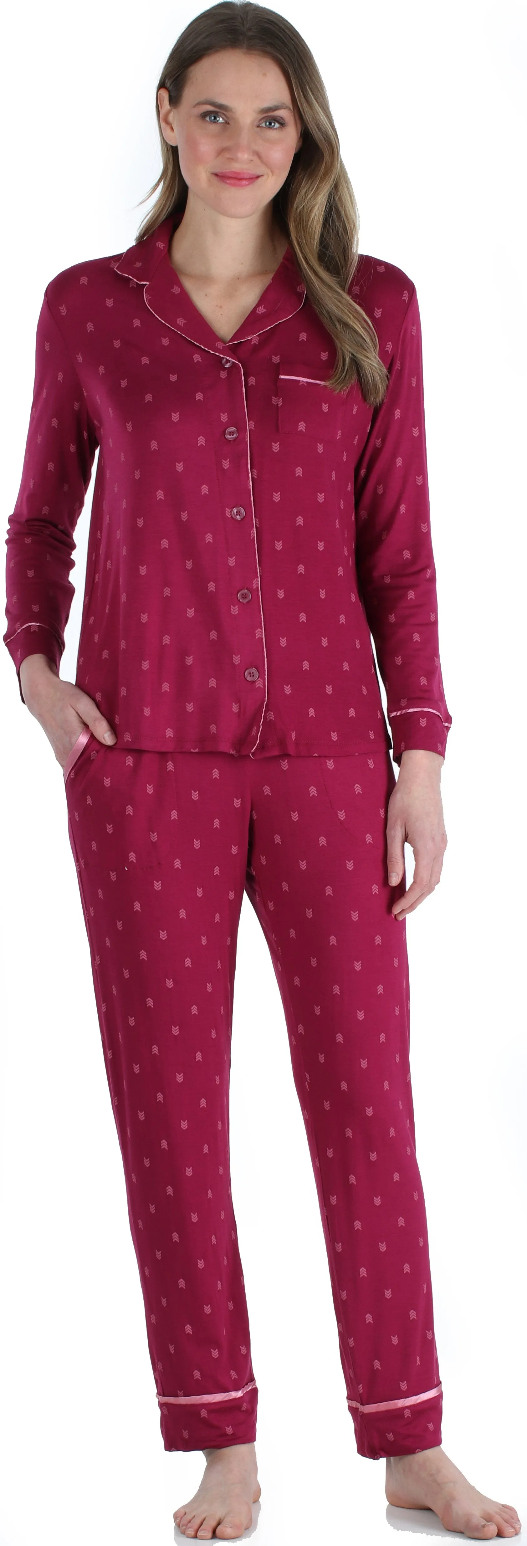 bSoft Women’s Breathable Soft 2-Piece Long Sleeve Button-Down Pajama Lounger Set