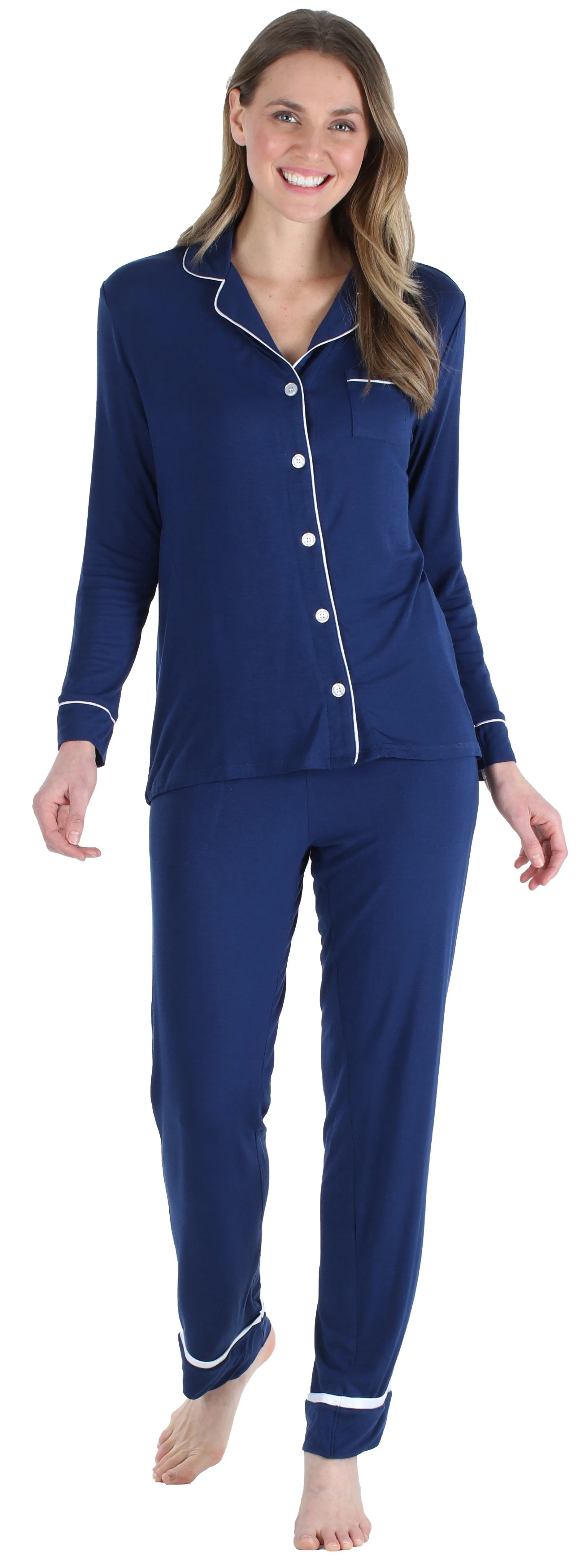 bSoft Women’s Breathable Soft 2-Piece Long Sleeve Button-Down Pajama Lounger Set