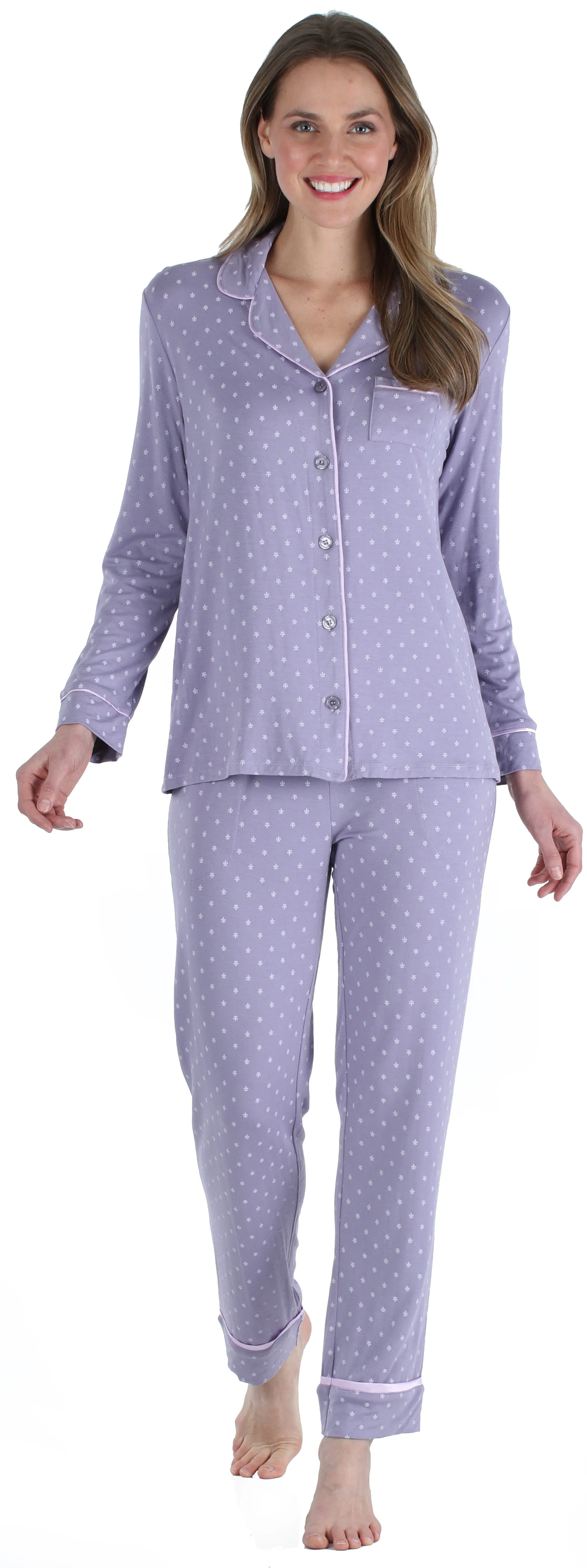 bSoft Women’s Breathable Soft 2-Piece Long Sleeve Button-Down Pajama Lounger Set