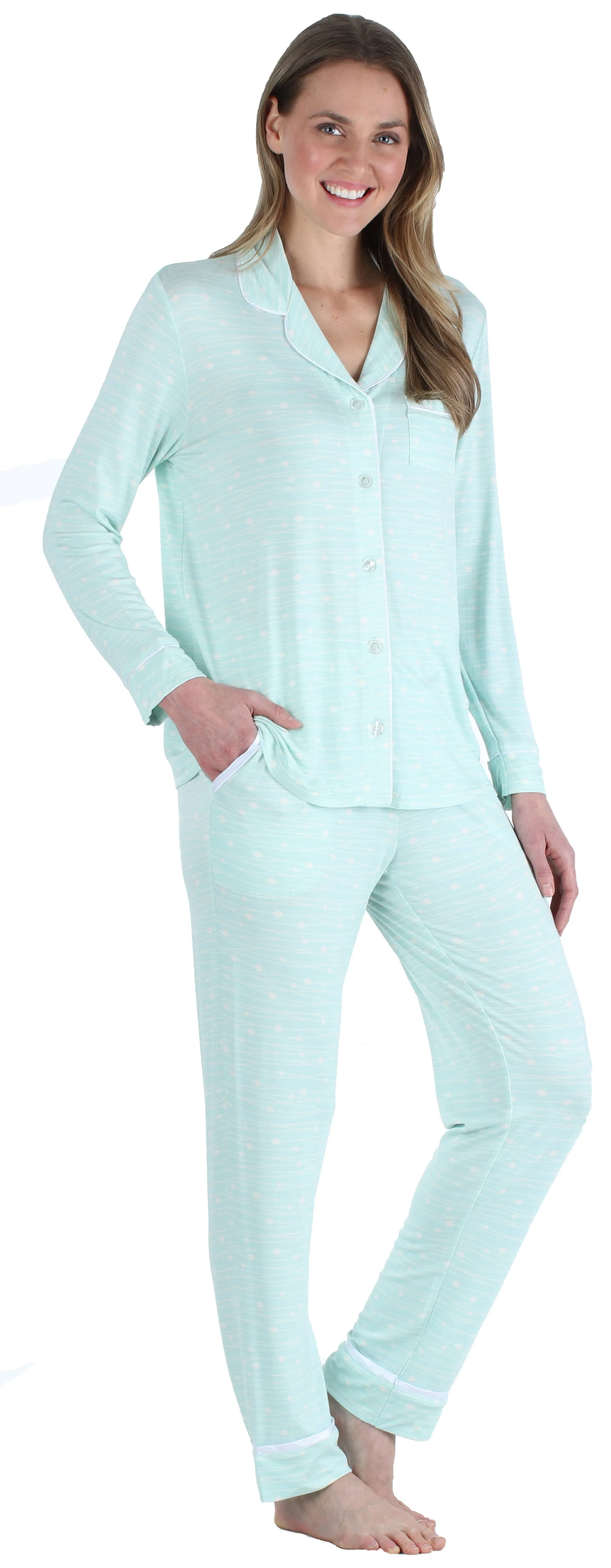 bSoft Women’s Breathable Soft 2-Piece Long Sleeve Button-Down Pajama Lounger Set