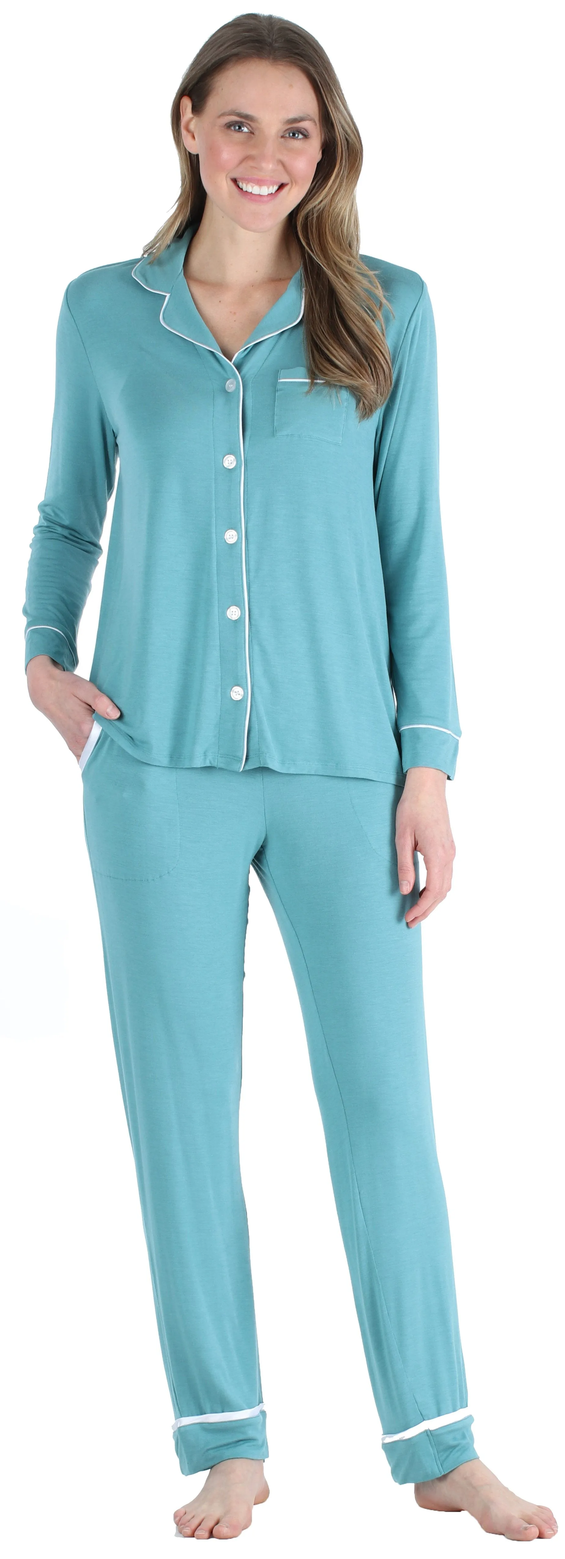 bSoft Women’s Breathable Soft 2-Piece Long Sleeve Button-Down Pajama Lounger Set