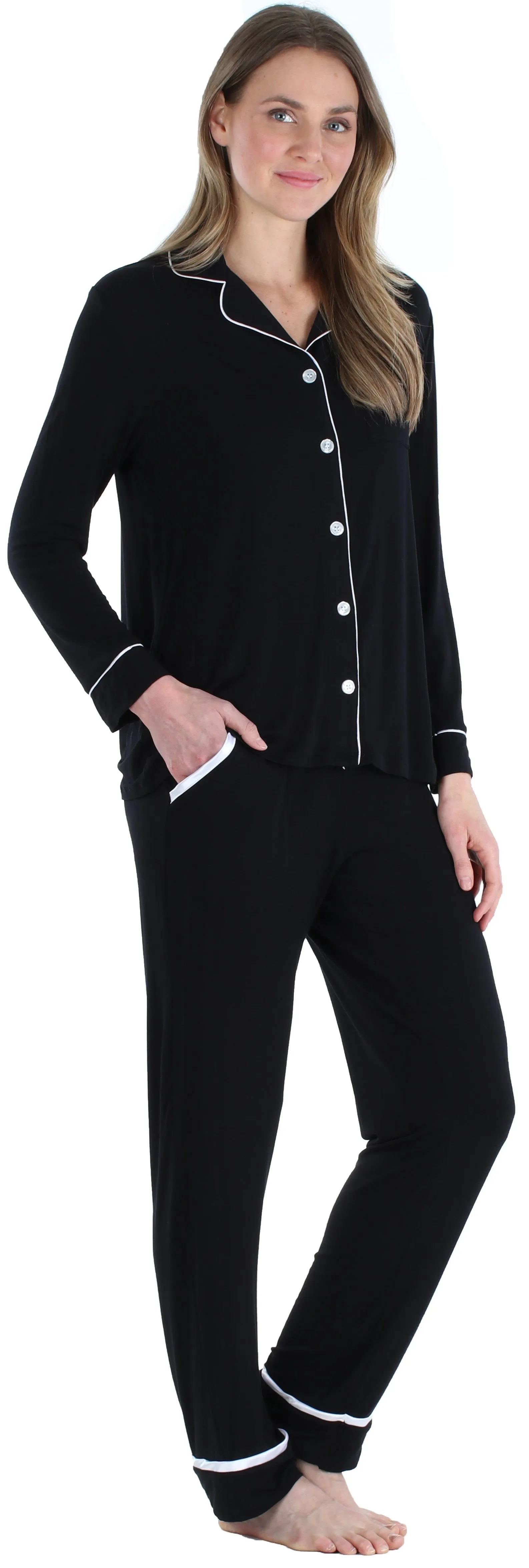 bSoft Women’s Breathable Soft 2-Piece Long Sleeve Button-Down Pajama Lounger Set
