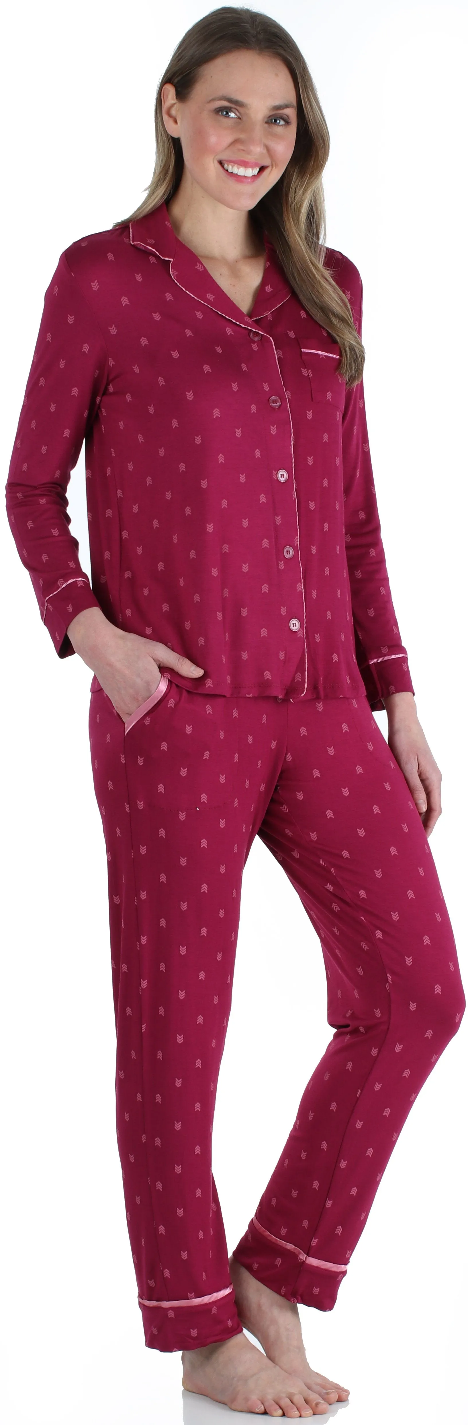 bSoft Women’s Breathable Soft 2-Piece Long Sleeve Button-Down Pajama Lounger Set