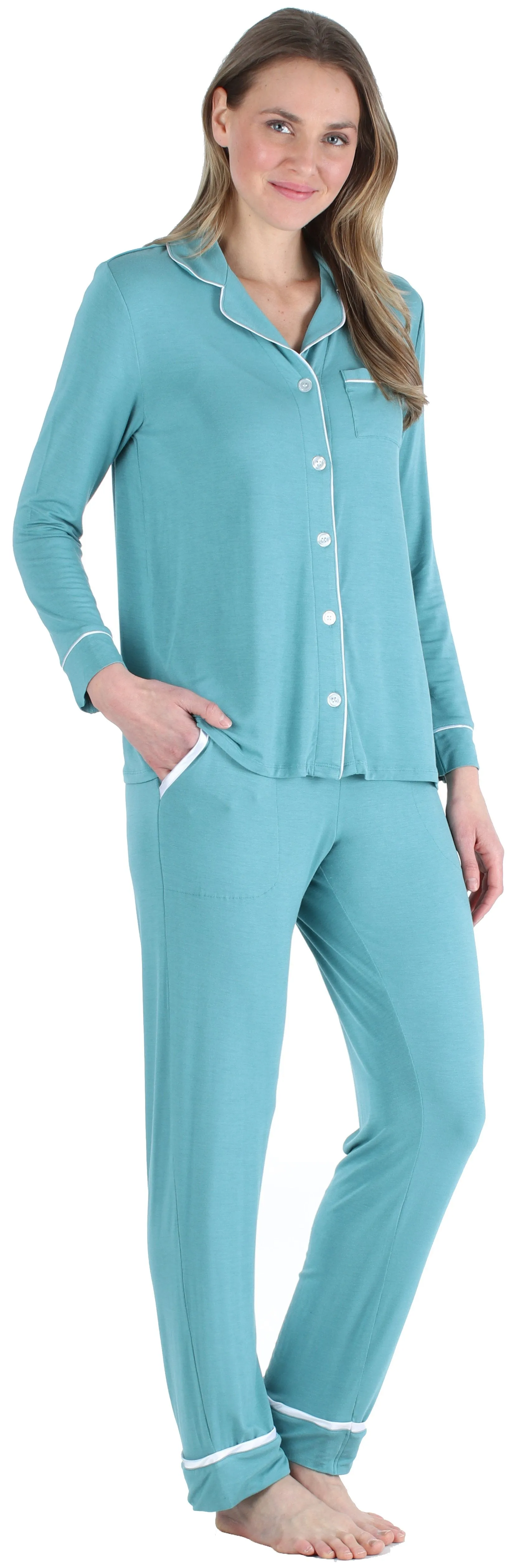 bSoft Women’s Breathable Soft 2-Piece Long Sleeve Button-Down Pajama Lounger Set