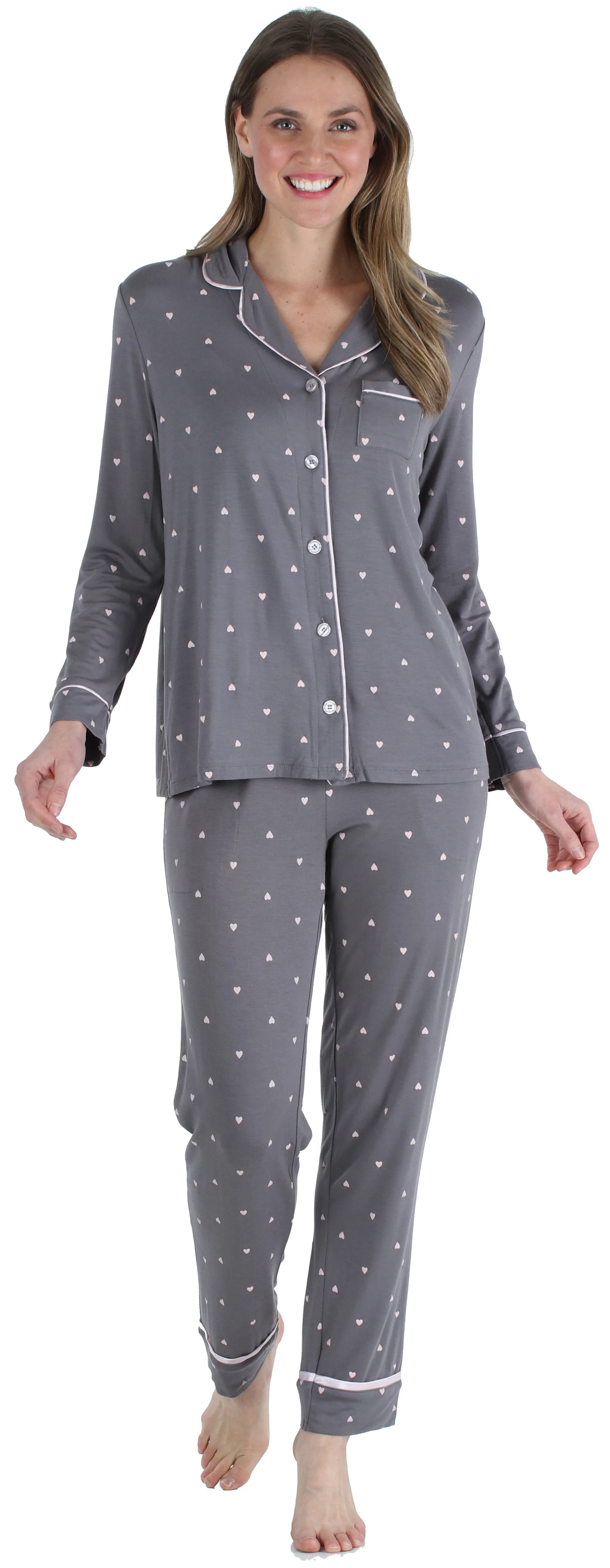 bSoft Women’s Breathable Soft 2-Piece Long Sleeve Button-Down Pajama Lounger Set