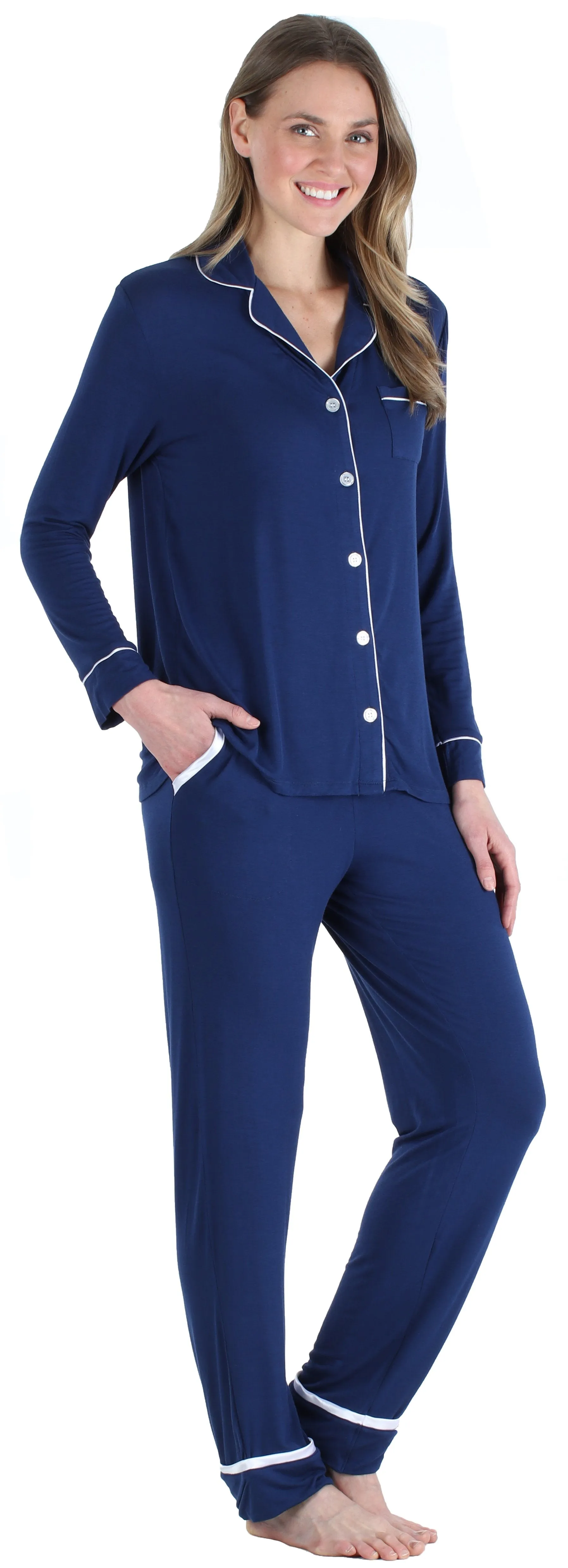 bSoft Women’s Breathable Soft 2-Piece Long Sleeve Button-Down Pajama Lounger Set