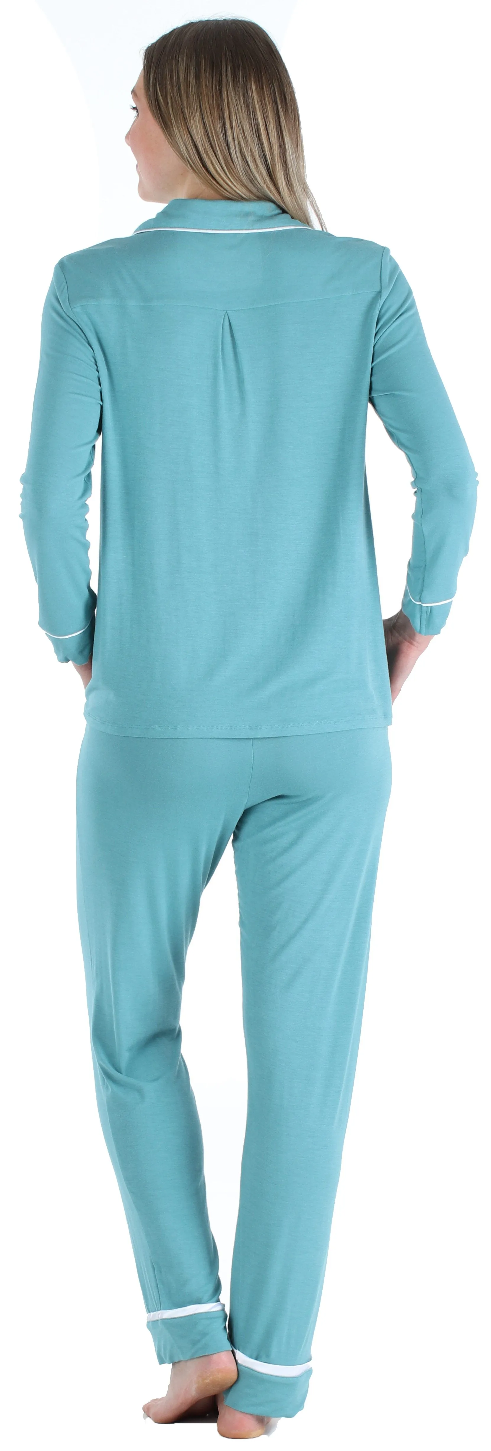 bSoft Women’s Breathable Soft 2-Piece Long Sleeve Button-Down Pajama Lounger Set