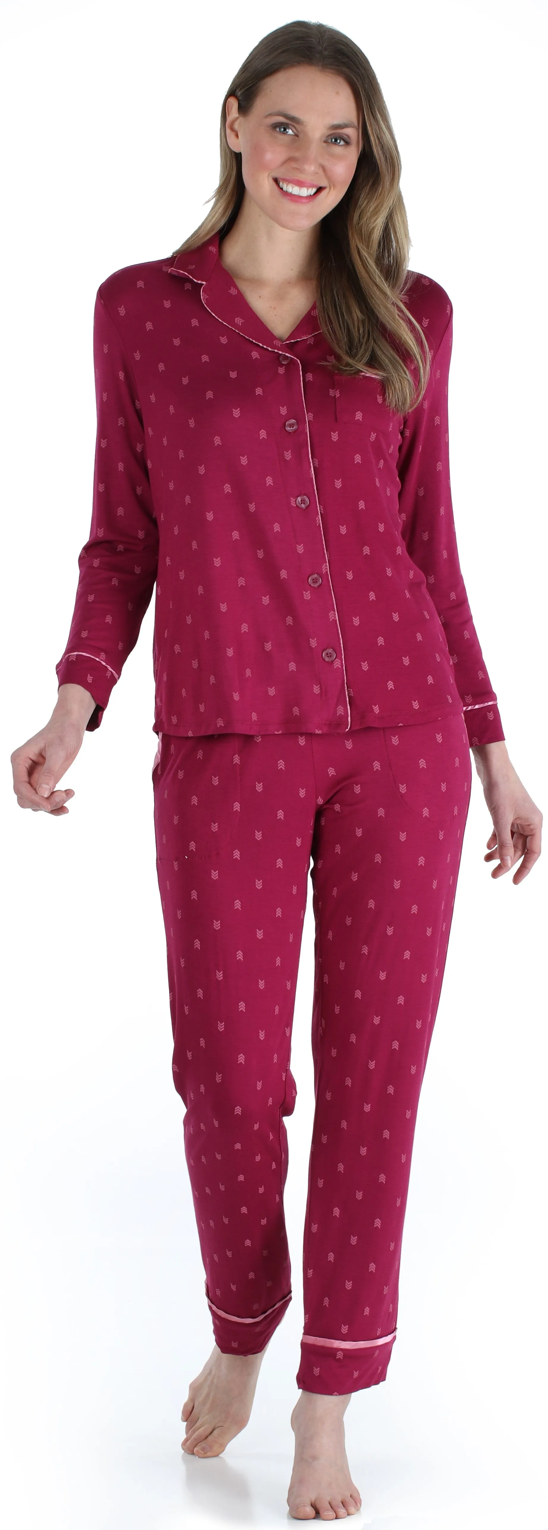 bSoft Women’s Breathable Soft 2-Piece Long Sleeve Button-Down Pajama Lounger Set