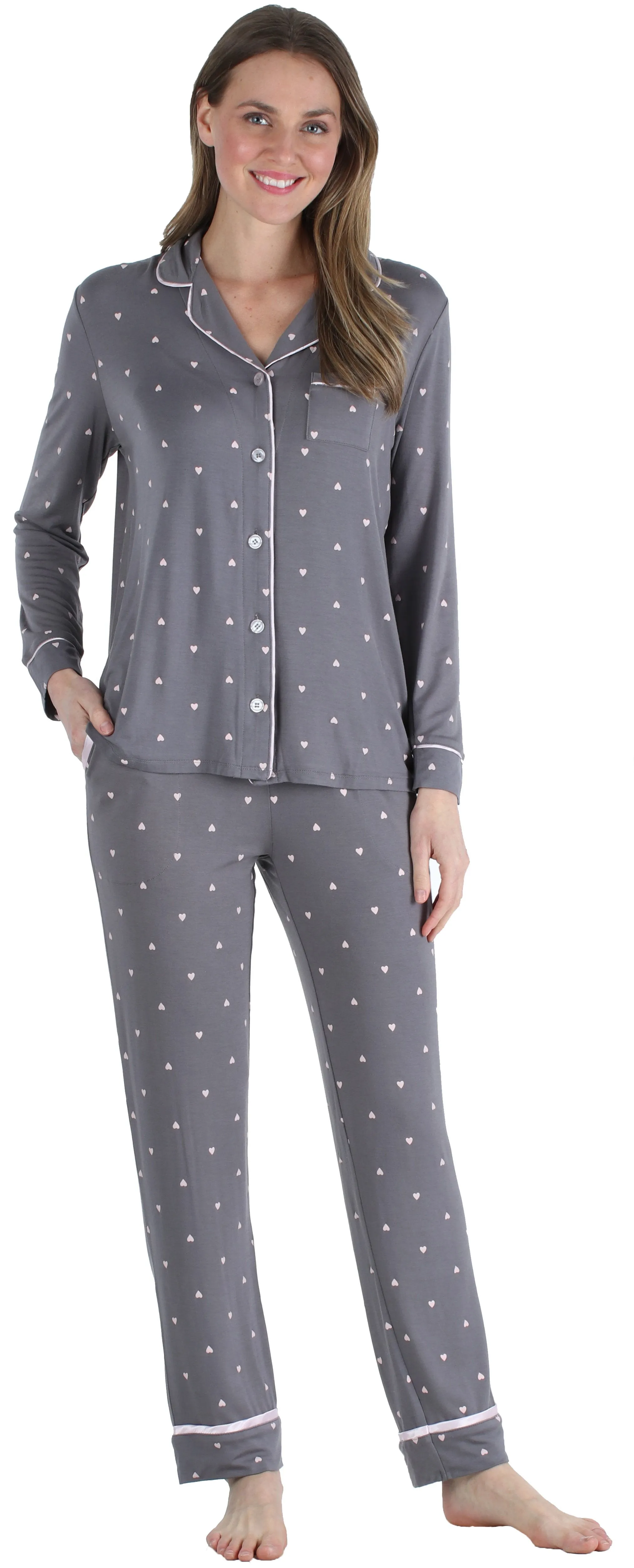 bSoft Women’s Breathable Soft 2-Piece Long Sleeve Button-Down Pajama Lounger Set