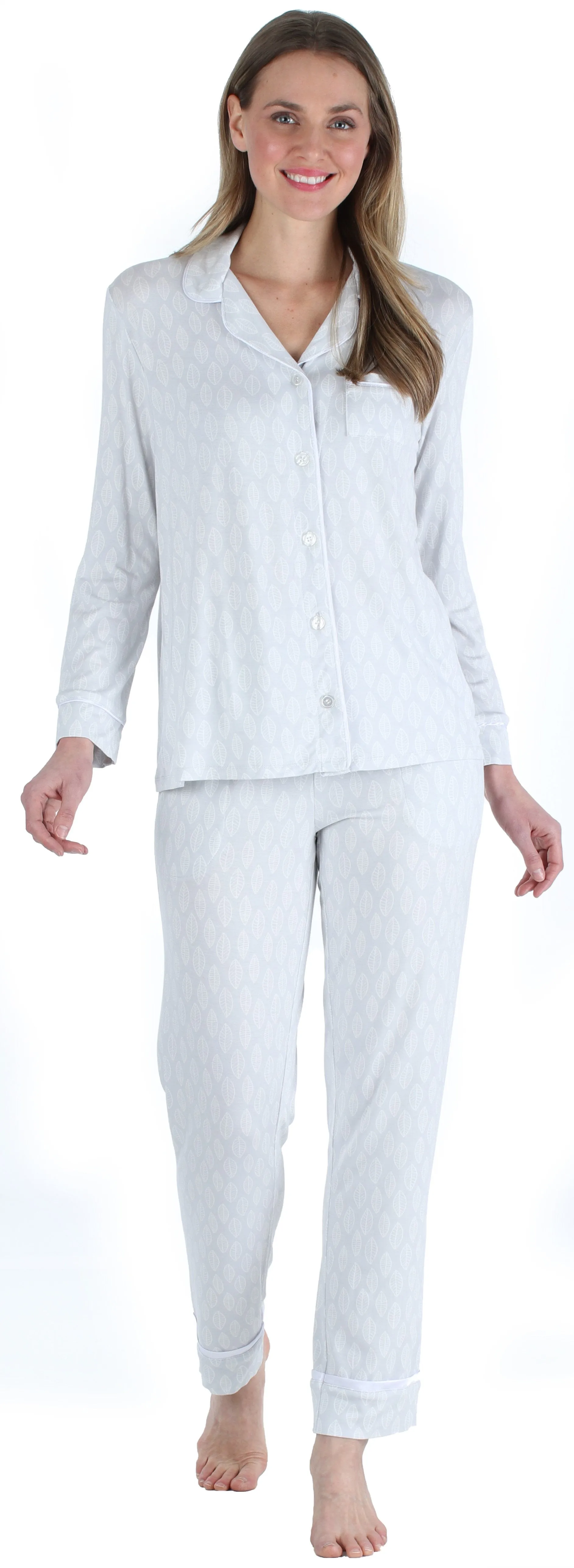 bSoft Women’s Breathable Soft 2-Piece Long Sleeve Button-Down Pajama Lounger Set