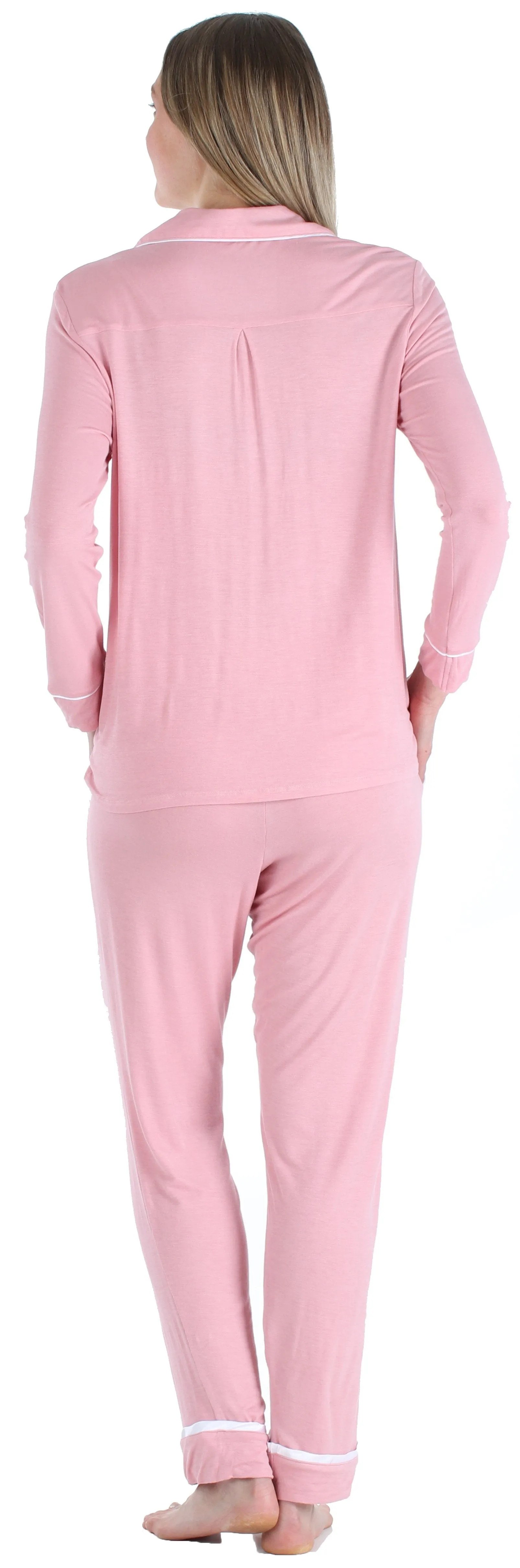 bSoft Women’s Breathable Soft 2-Piece Long Sleeve Button-Down Pajama Lounger Set