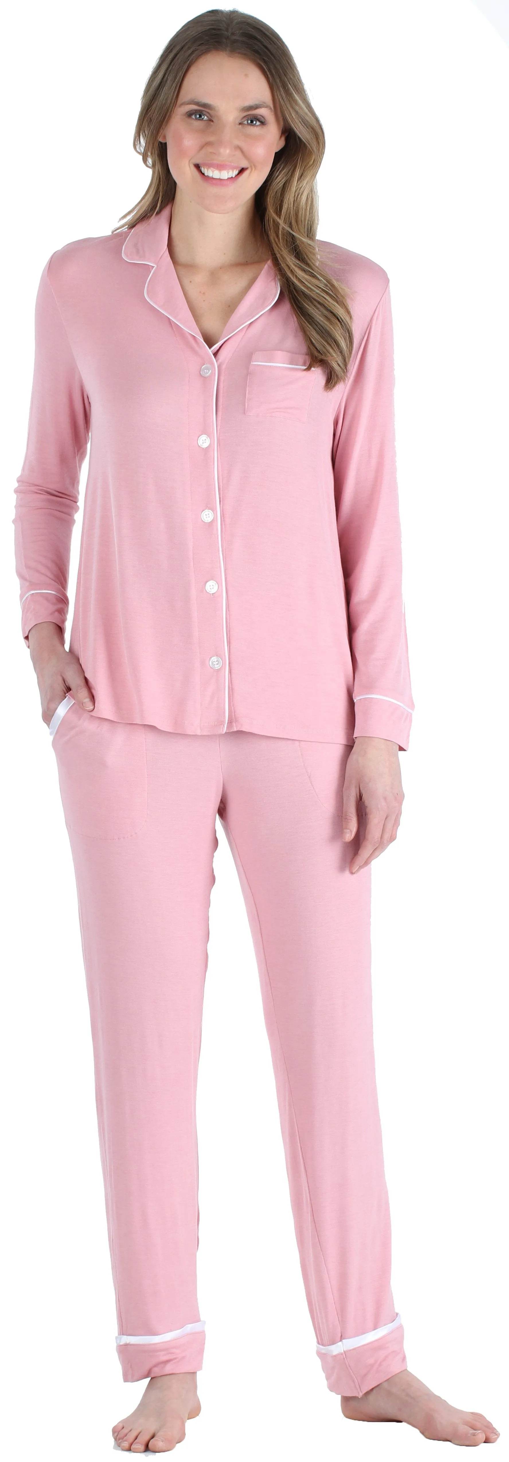 bSoft Women’s Breathable Soft 2-Piece Long Sleeve Button-Down Pajama Lounger Set