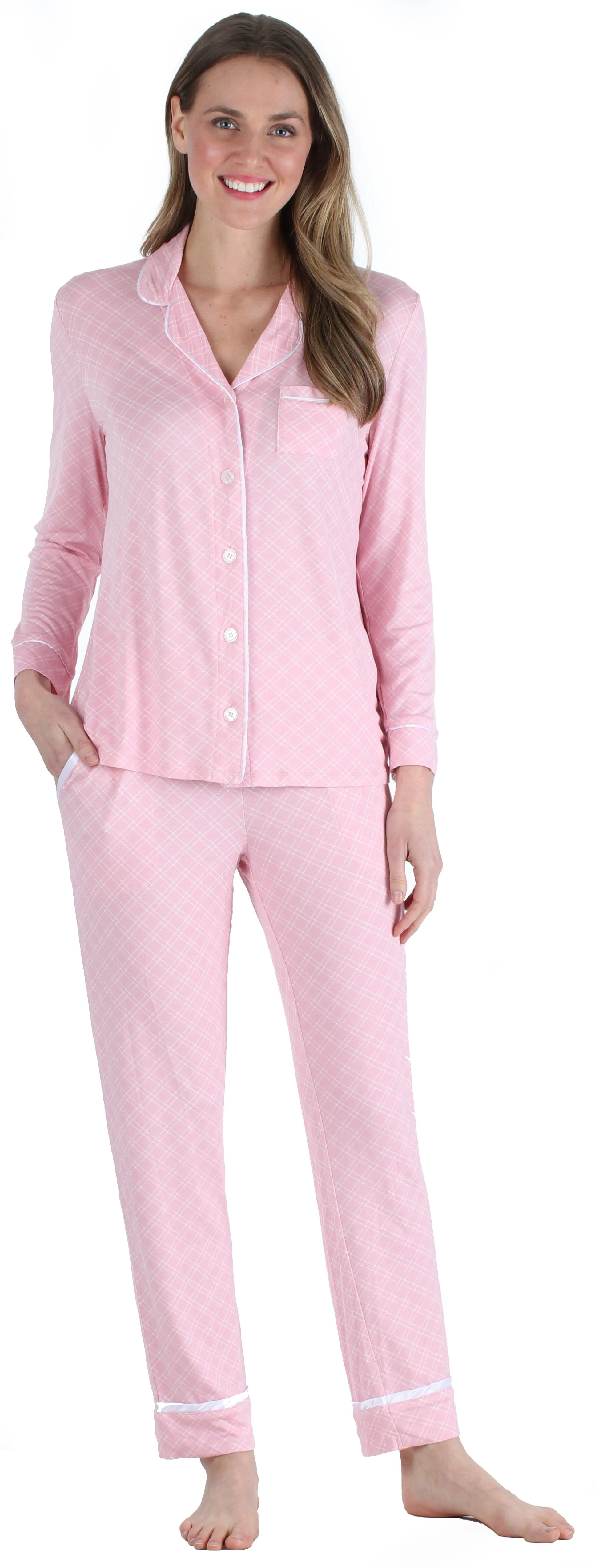 bSoft Women’s Breathable Soft 2-Piece Long Sleeve Button-Down Pajama Lounger Set
