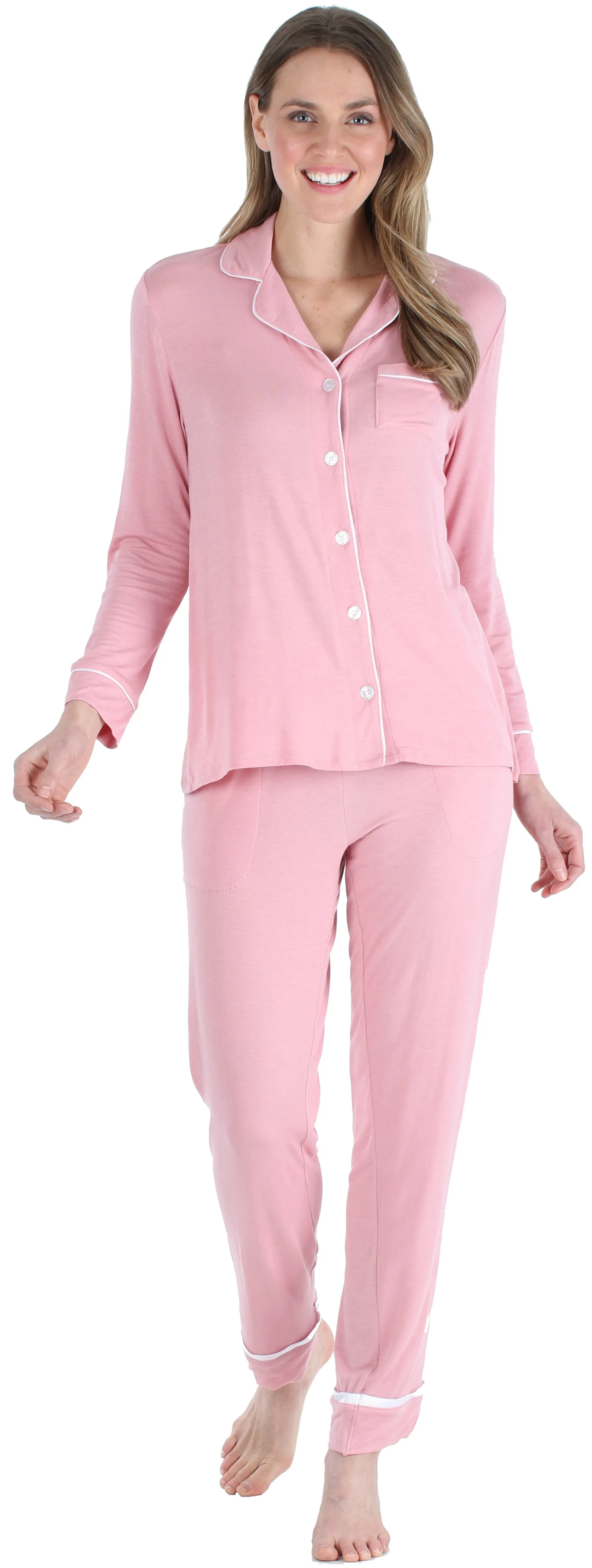 bSoft Women’s Breathable Soft 2-Piece Long Sleeve Button-Down Pajama Lounger Set