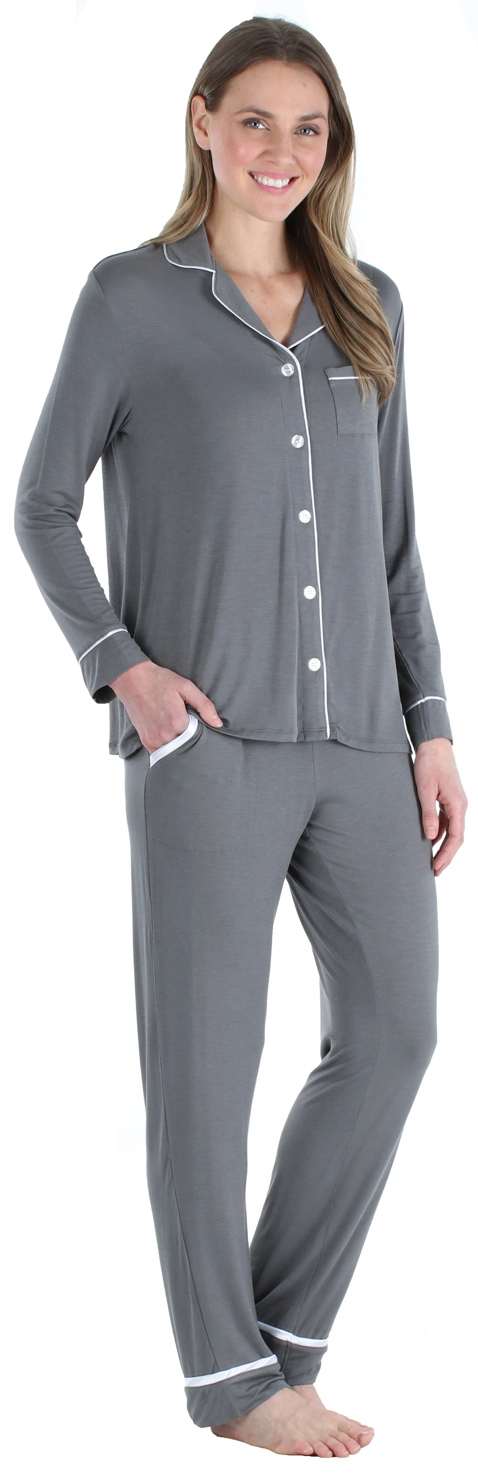 bSoft Women’s Breathable Soft 2-Piece Long Sleeve Button-Down Pajama Lounger Set