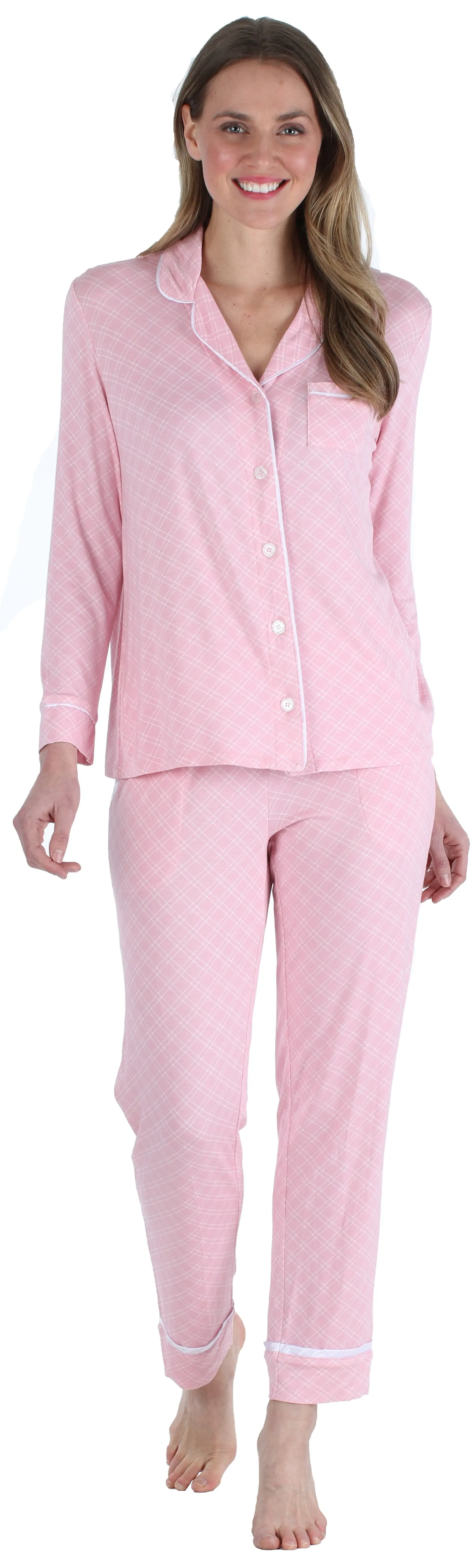 bSoft Women’s Breathable Soft 2-Piece Long Sleeve Button-Down Pajama Lounger Set