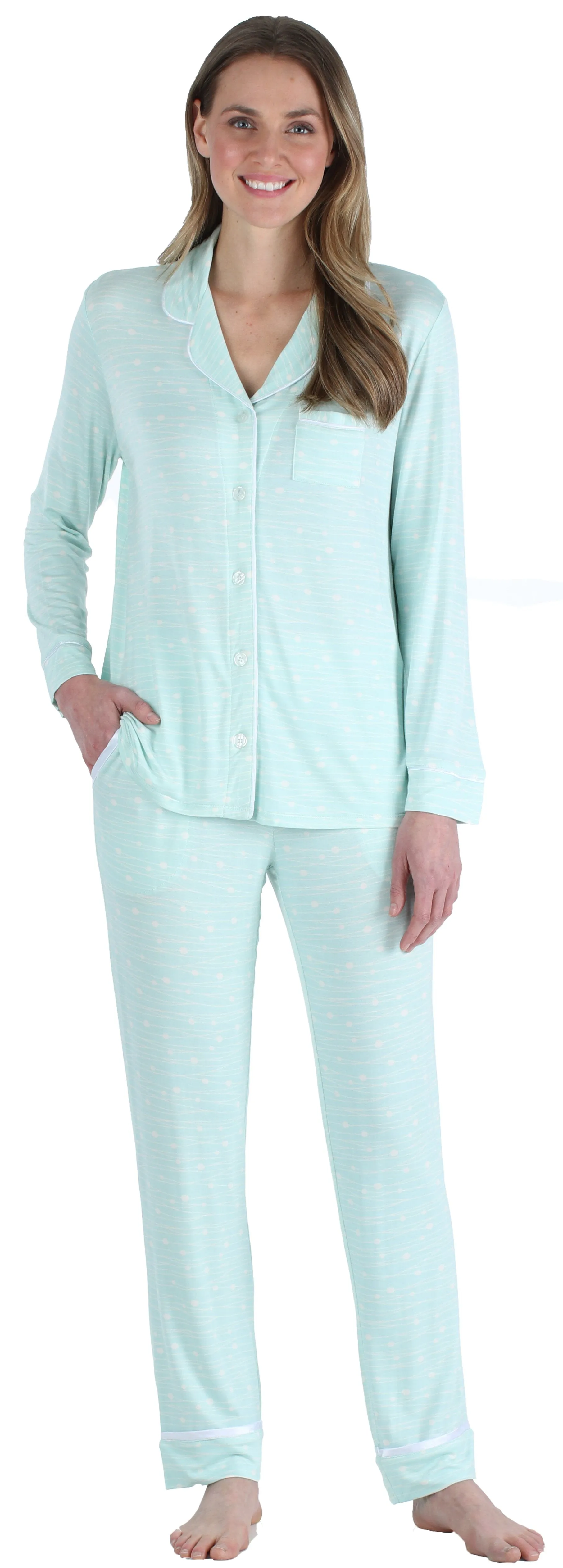 bSoft Women’s Breathable Soft 2-Piece Long Sleeve Button-Down Pajama Lounger Set