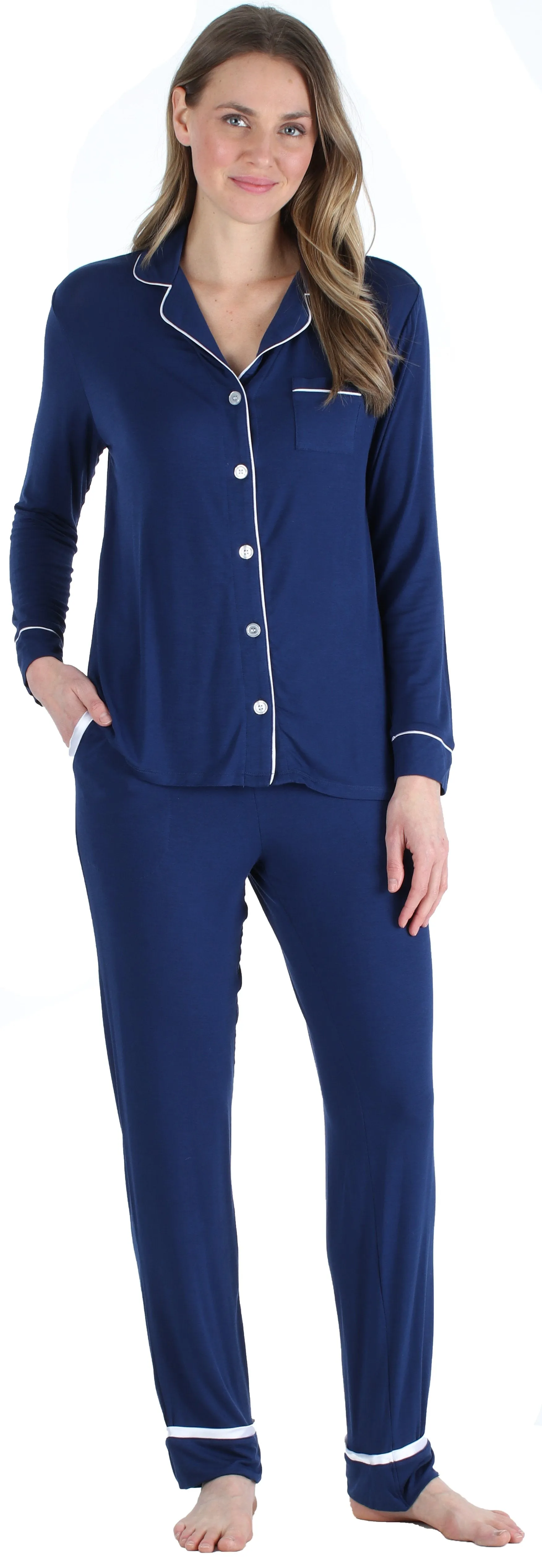 bSoft Women’s Breathable Soft 2-Piece Long Sleeve Button-Down Pajama Lounger Set